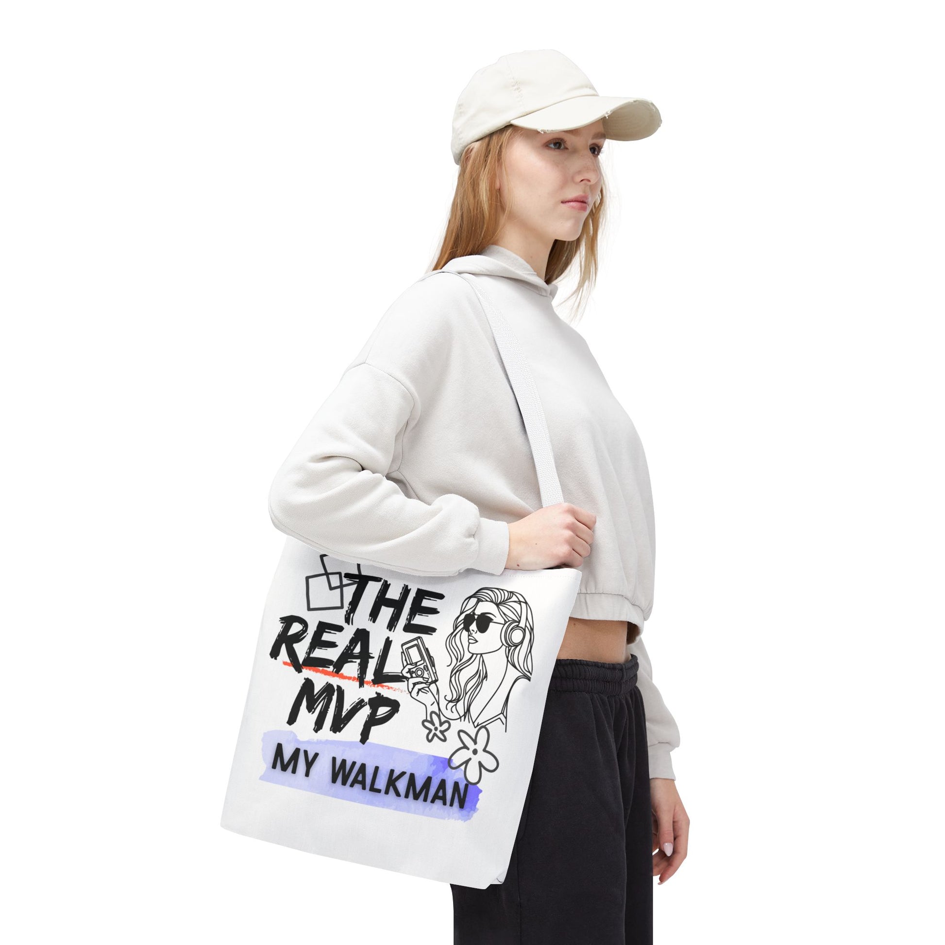 The Real MVP: My Walkman – Cassette Era Tote Bag - AOP, Fun and Stylish, Perfect for Music Lovers, Gift for Friends, Everyday Use, Beach Bag, Eco-Friendly - Mixtape Hearts