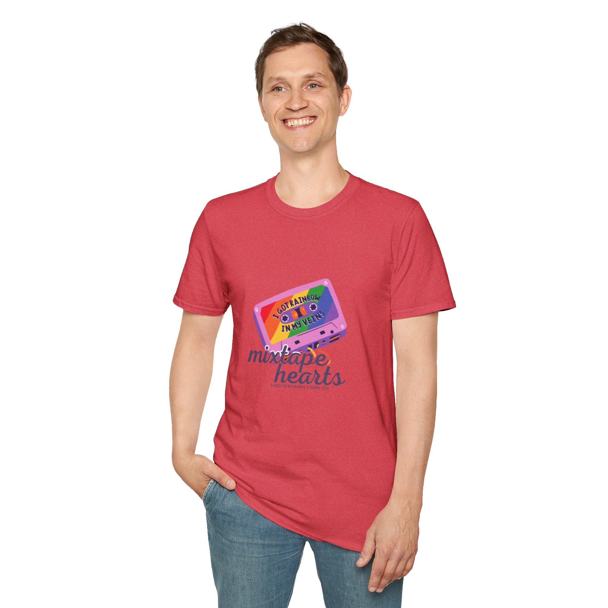 Raised on Boybands & Burnt CDs – Unisex T-Shirt– 90s Nostalgia Unisex Tee| Gift for Walkman Fans, Vintage Style Tee, Casual Wear, Concert Outfit, Unisex Apparel - Mixtape Hearts