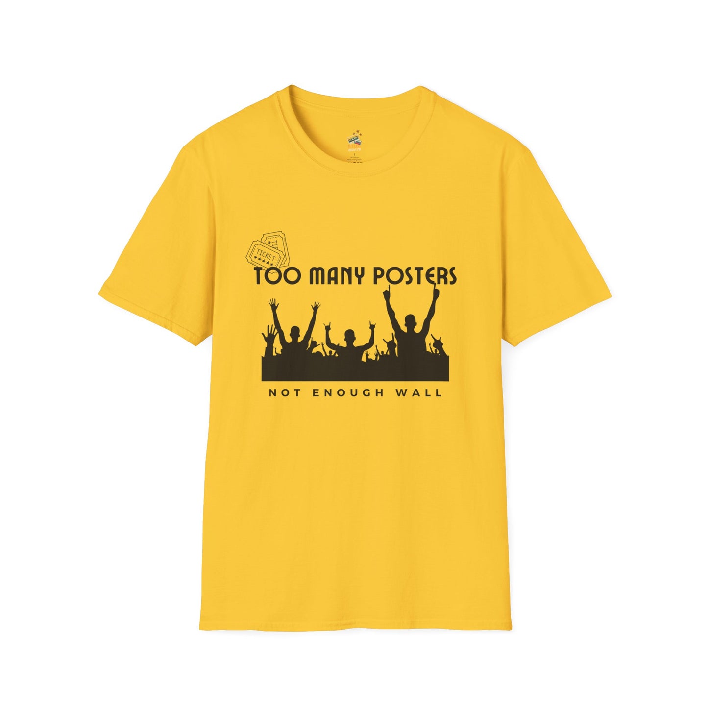 Too Many Posters, Not Enough Wall – 90s Nostalgia Unisex Tee| Gift for Walkman Fans, Vintage Style Tee, Casual Wear, Concert Outfit, Unisex Apparel - Mixtape Hearts