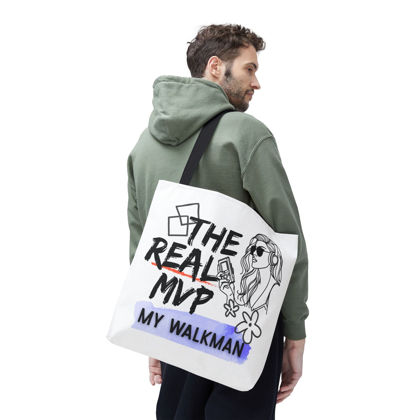 The Real MVP: My Walkman – Cassette Era Tote Bag - AOP, Fun and Stylish, Perfect for Music Lovers, Gift for Friends, Everyday Use, Beach Bag, Eco-Friendly - Mixtape Hearts