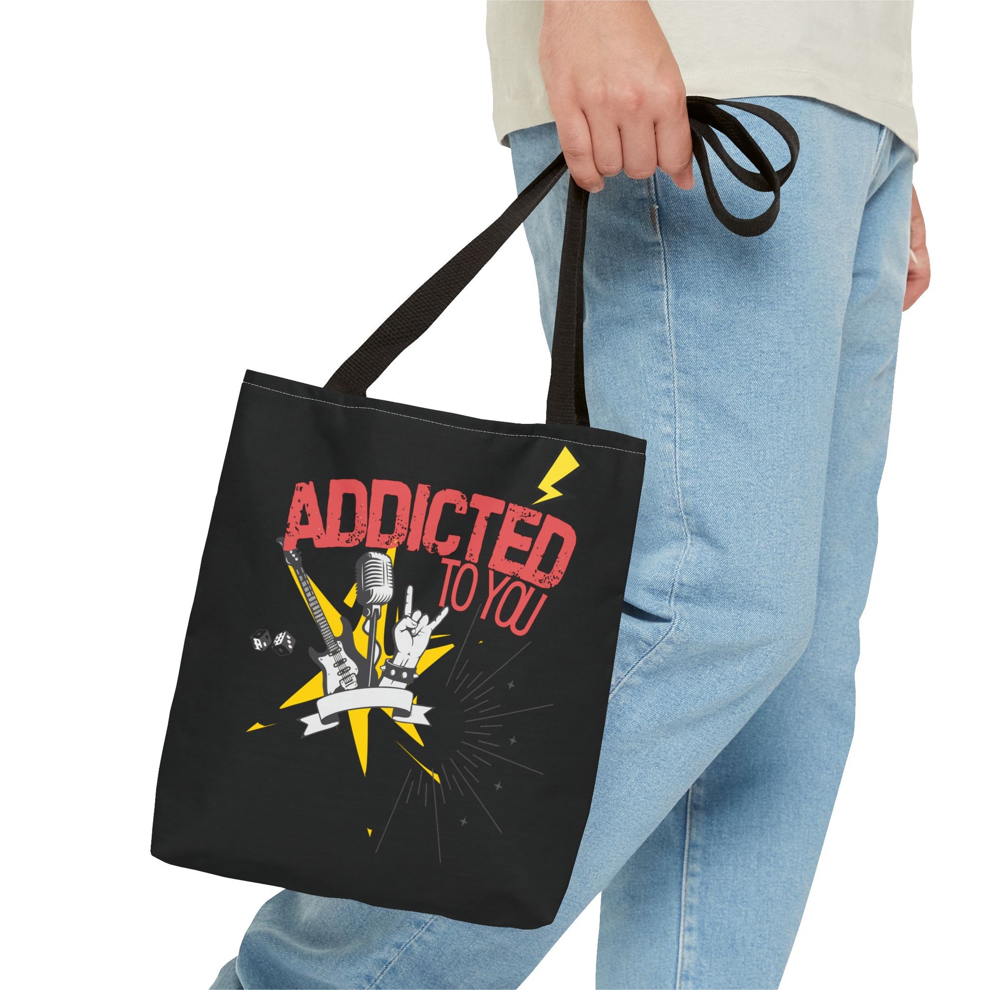 "Addicted to You" – Emotional Baggage Carry-All Tote, Music Lover Gift, Rock & Roll Style, Concert Tote, Gift for Him/Her, Festival Essentials - Mixtape Hearts