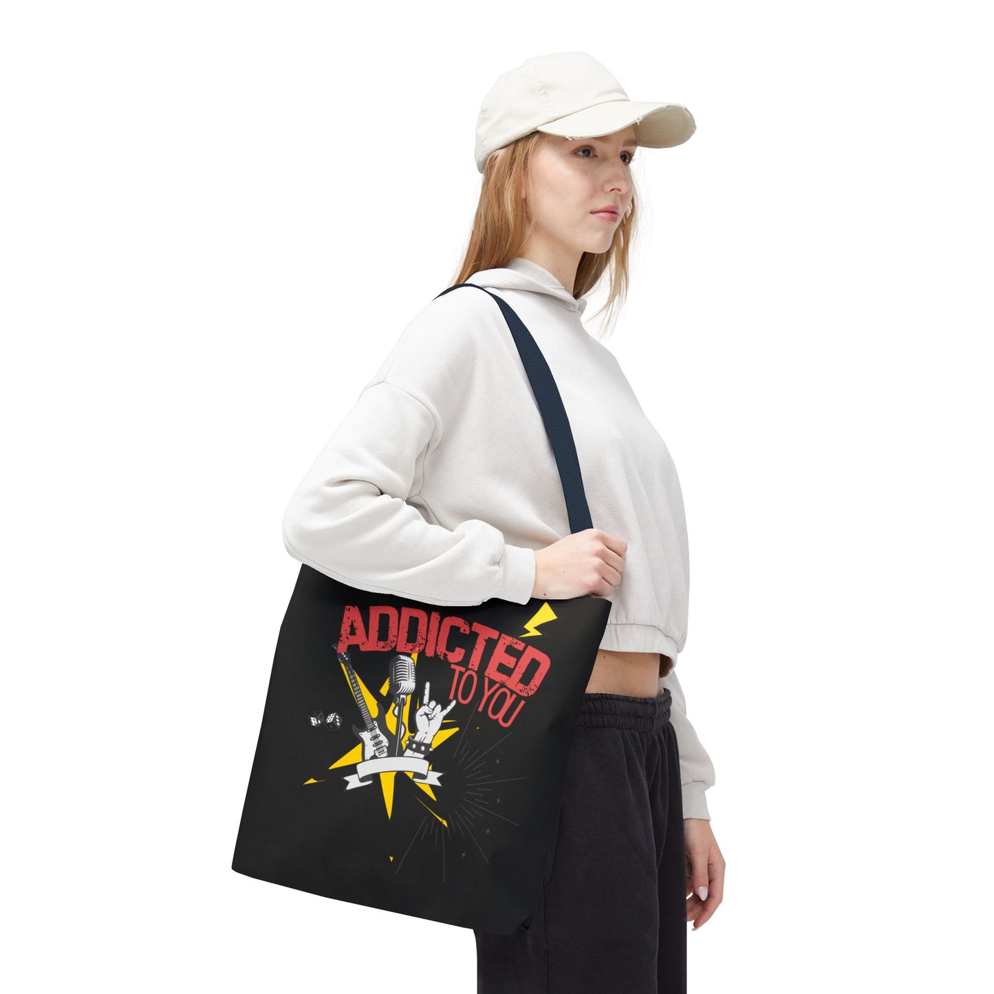 "Addicted to You" – Emotional Baggage Carry-All Tote, Music Lover Gift, Rock & Roll Style, Concert Tote, Gift for Him/Her, Festival Essentials - Mixtape Hearts
