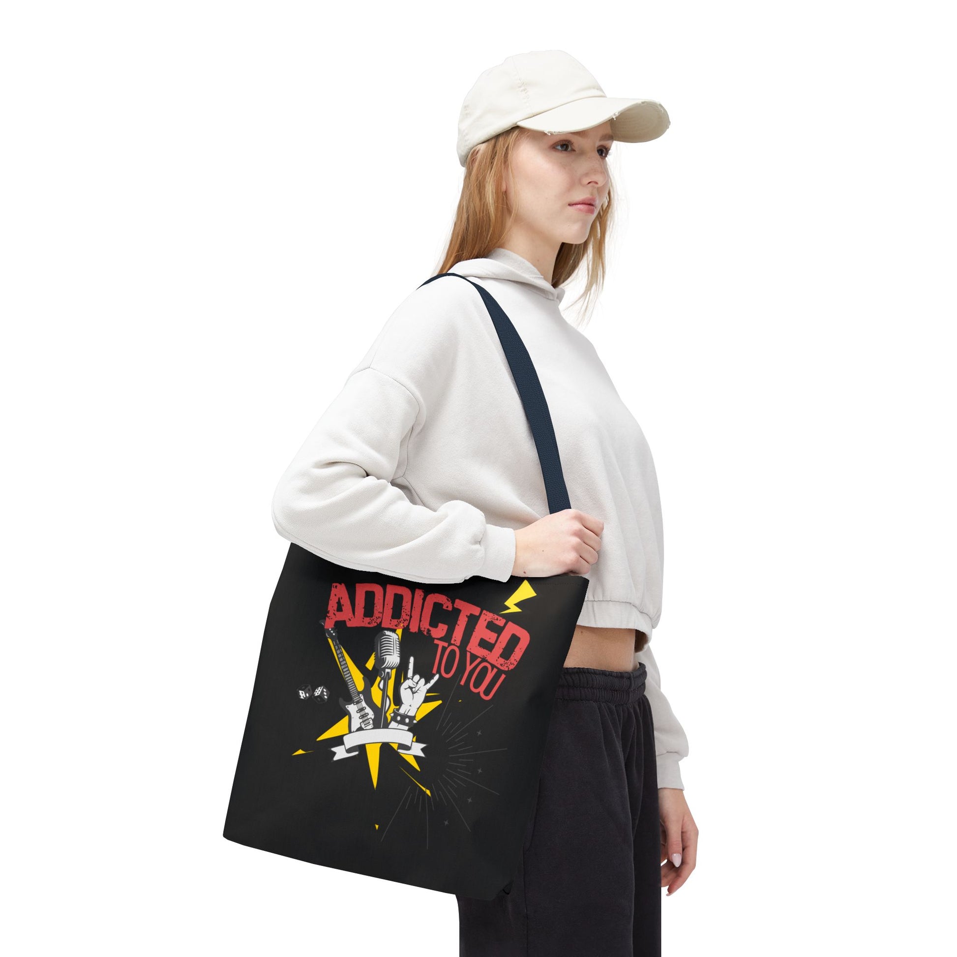"Addicted to You" – Emotional Baggage Carry-All Tote, Music Lover Gift, Rock & Roll Style, Concert Tote, Gift for Him/Her, Festival Essentials - Mixtape Hearts