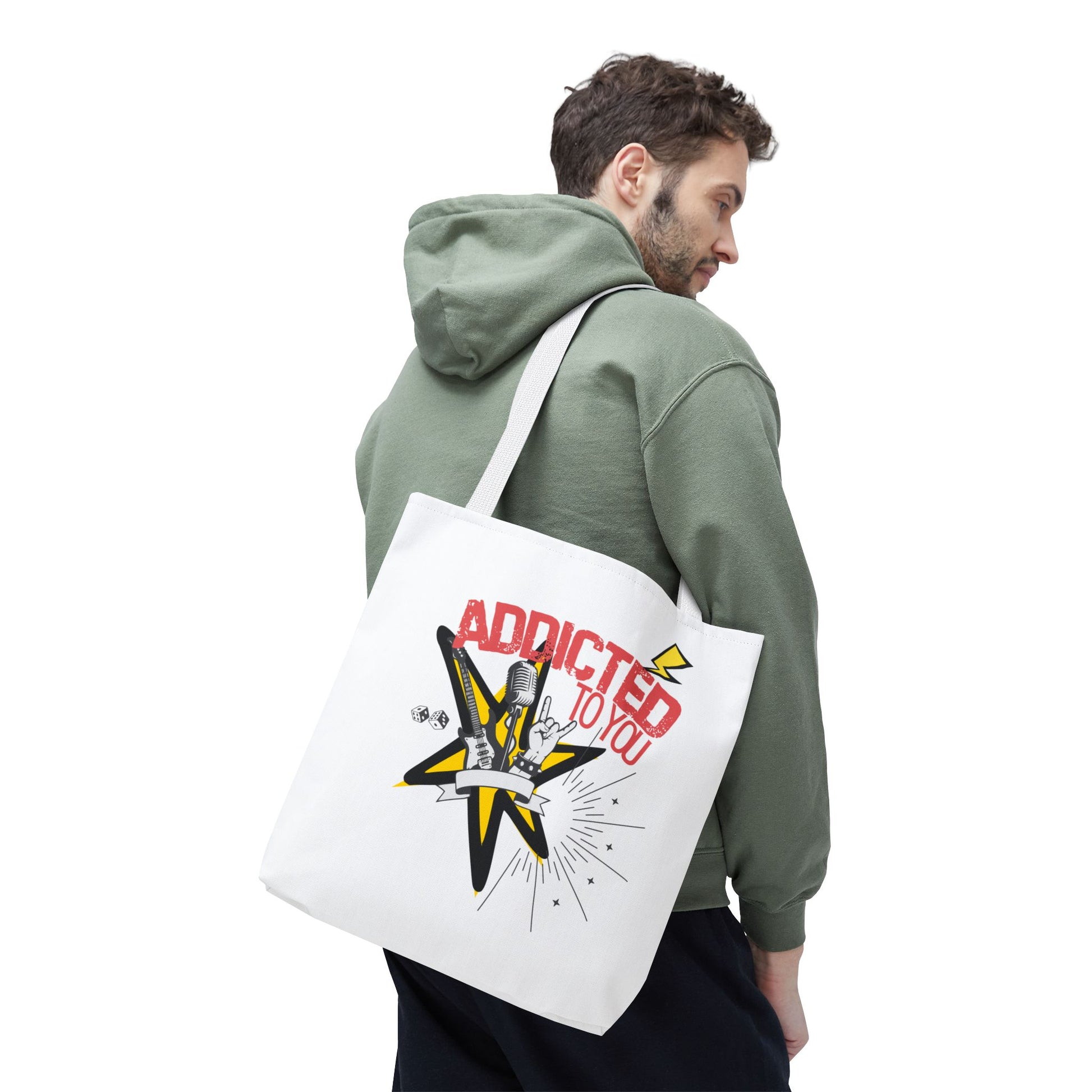 "Addicted to You" – Emotional Baggage Carry-All Tote | Pop Art Style, Gift for Music Lovers, Stylish Canvas Bag for Shopping, Fun Everyday Use, Unique [...] - Mixtape Hearts