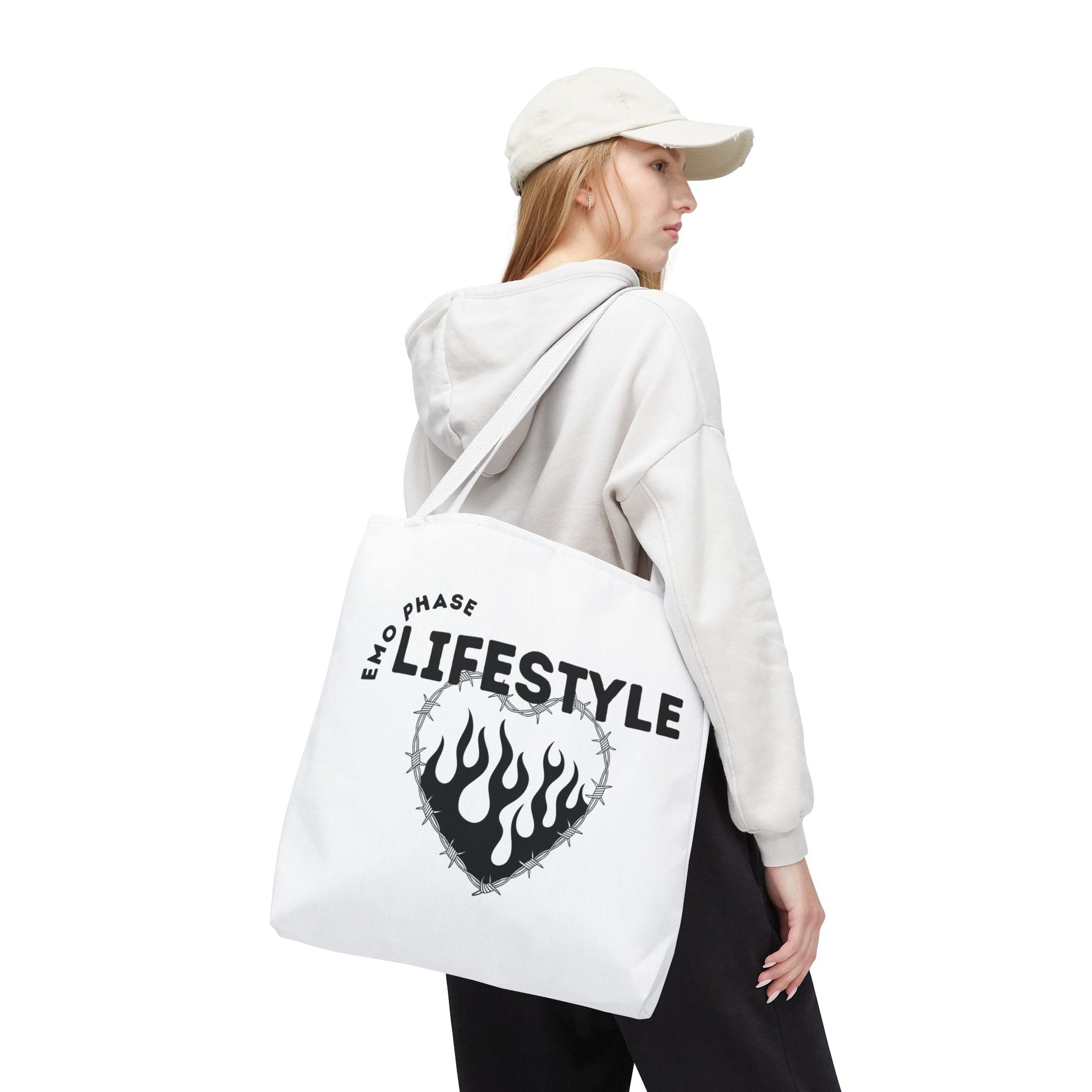 Emo Phase Lifestyle – Emotional Era Tote Bag - AOP, Fun and Stylish, Perfect for Music Lovers, Gift for Friends, Everyday Use, Beach Bag, Eco-Friendly - Mixtape Hearts
