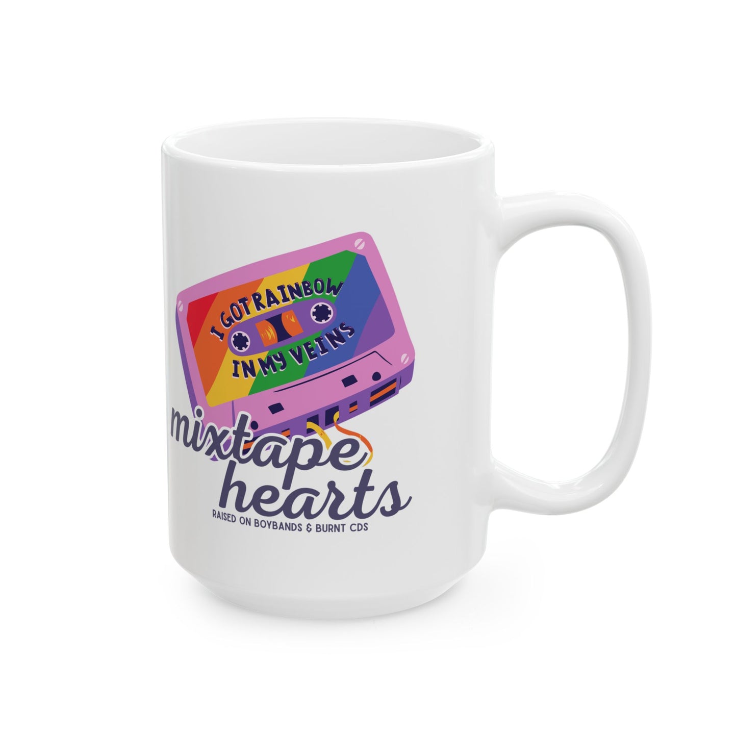 Raised on Boybands & Burnt CDs – Ceramic Mug – Nostalgic Boyband Mug – Nostalgic Boyband Mug - Unique Gift for Music Lovers, Coffee Cup, Tea Mug, Personalized Gift, Musician's Essential - Mixtape Hearts