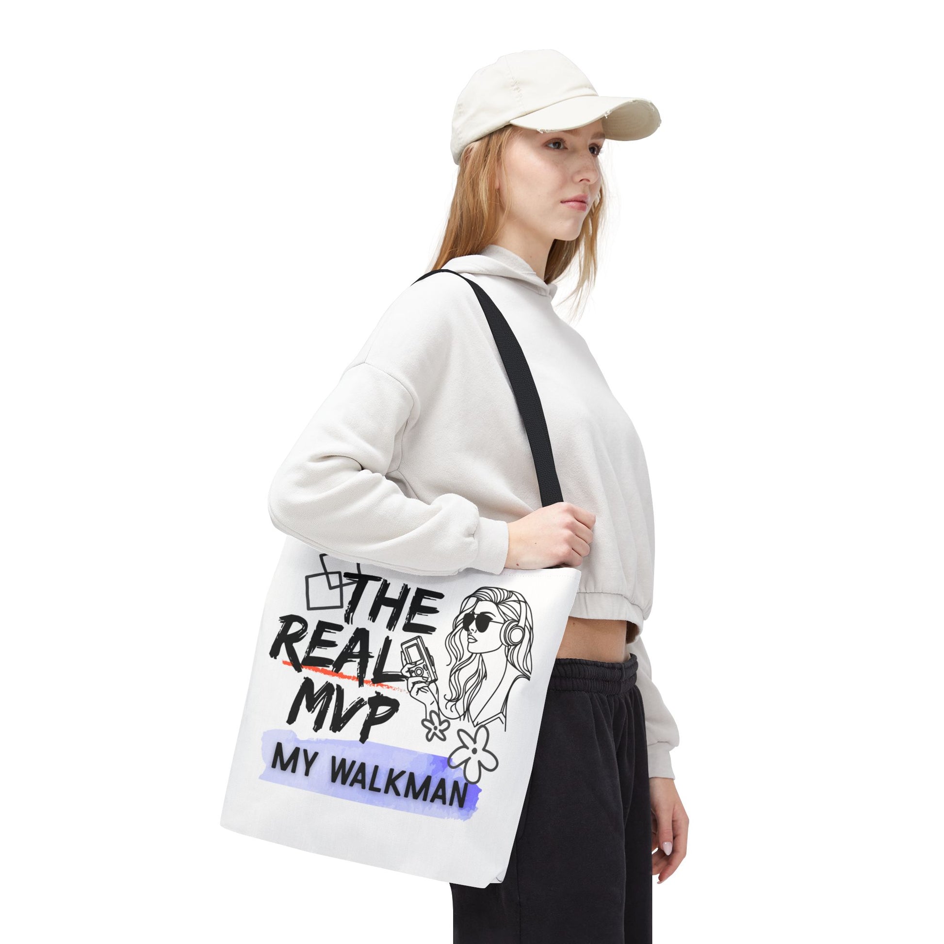 The Real MVP: My Walkman – Cassette Era Tote Bag - AOP, Fun and Stylish, Perfect for Music Lovers, Gift for Friends, Everyday Use, Beach Bag, Eco-Friendly - Mixtape Hearts
