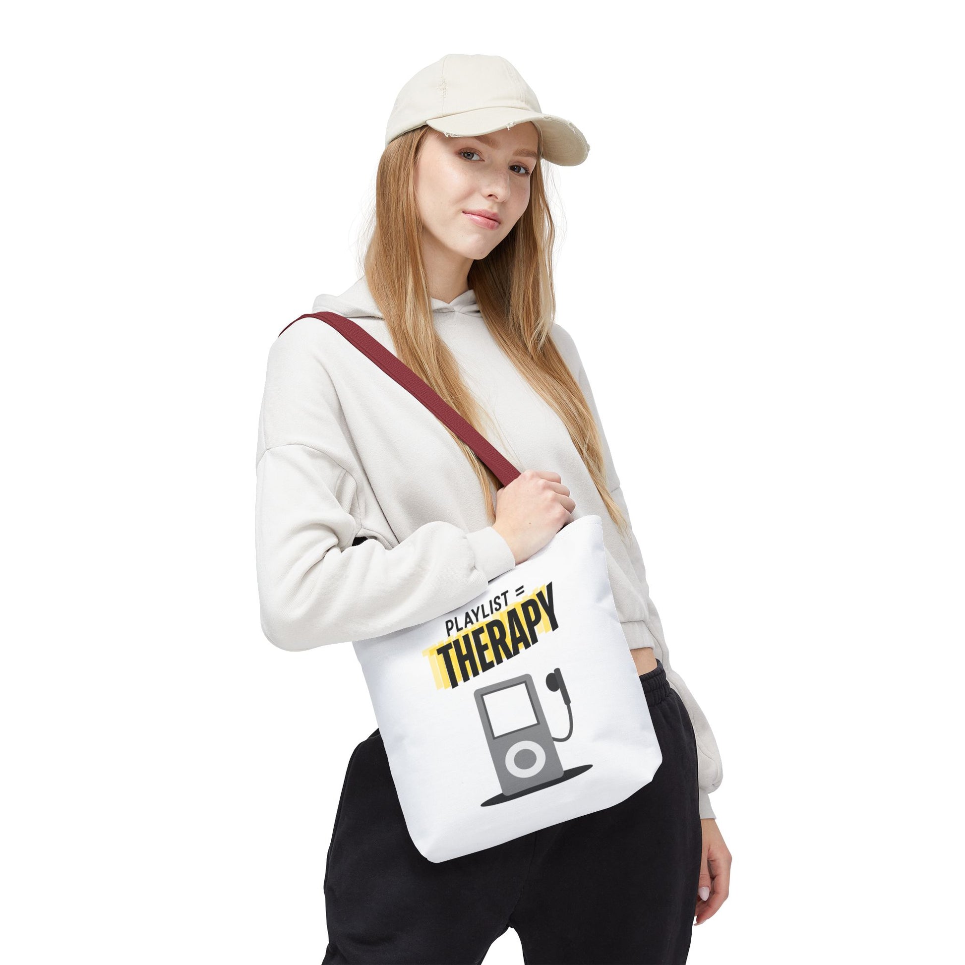 Playlist = Therapy Tote Bag – Nostalgic Music Tote, Cute Tote, Gift for Fangirls, Fan Merchandise, Artsy Bag, AOP Design - Mixtape Hearts