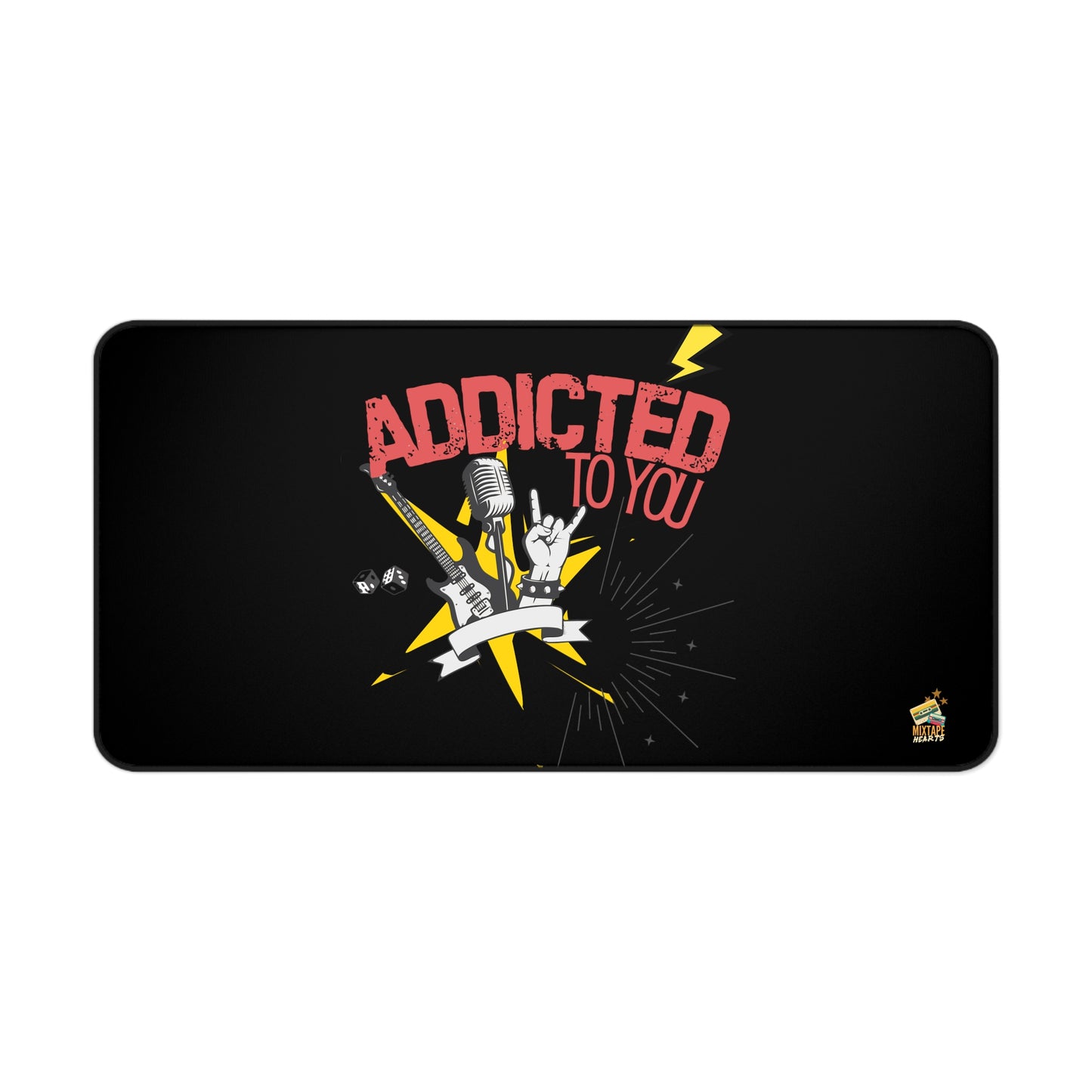 "Addicted to You" – Desktop Drama Mat| Music Lover Gift | Home Office Decor | Gamer's Desk Accessories | Music Theme - Mixtape Hearts