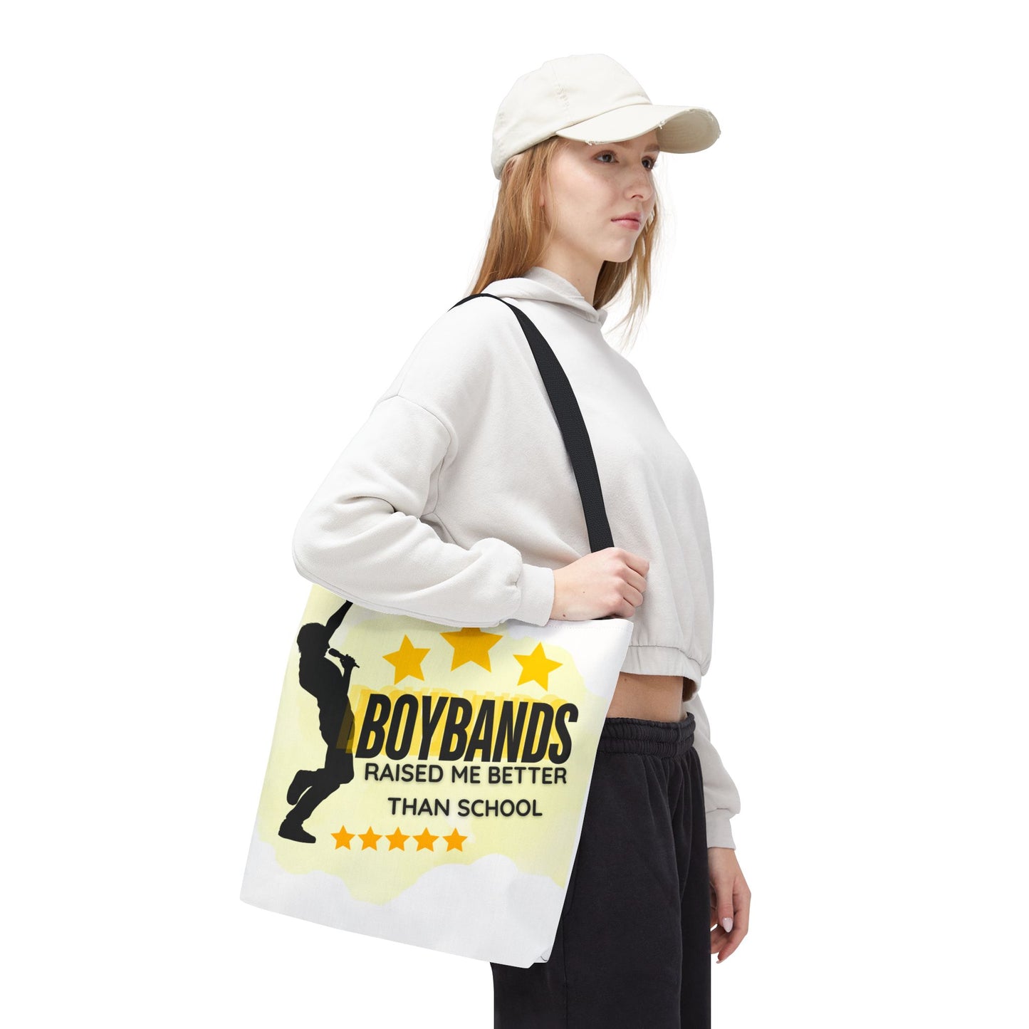 Boybands Raised Me Better Than School – Retro Music Tote, Nostalgic Music Tote, Cute Tote, Gift for Fangirls, Fan Merchandise, Artsy Bag, AOP Design - Mixtape Hearts