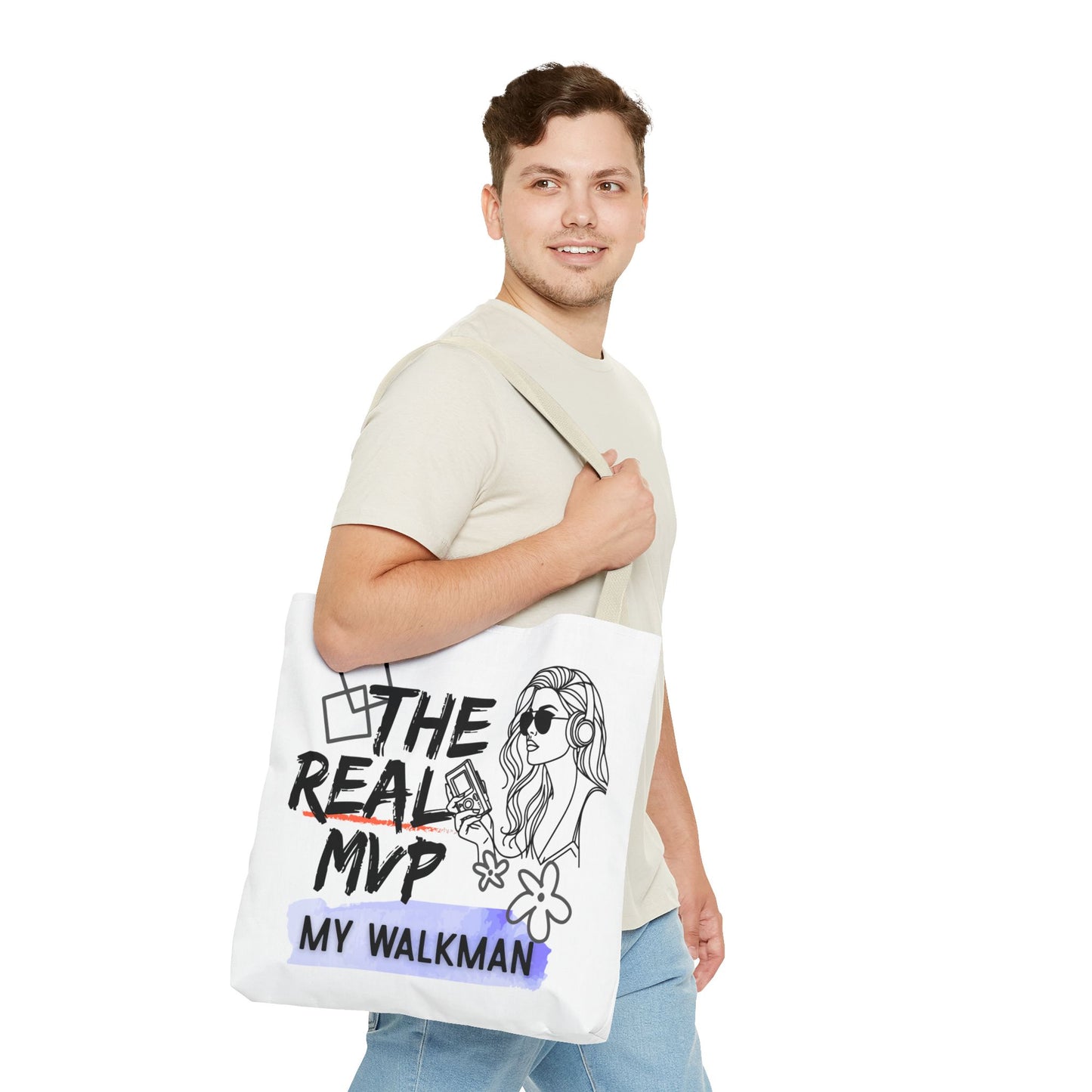 The Real MVP: My Walkman – Cassette Era Tote Bag - AOP, Fun and Stylish, Perfect for Music Lovers, Gift for Friends, Everyday Use, Beach Bag, Eco-Friendly - Mixtape Hearts