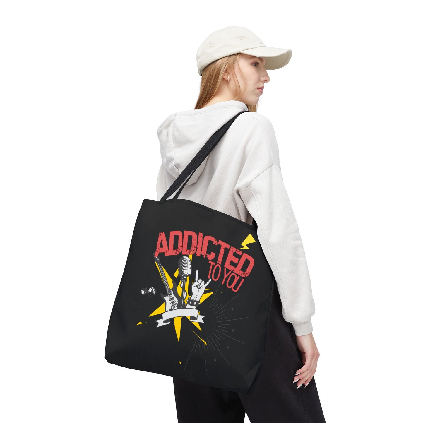 "Addicted to You" – Emotional Baggage Carry-All Tote, Music Lover Gift, Rock & Roll Style, Concert Tote, Gift for Him/Her, Festival Essentials - Mixtape Hearts