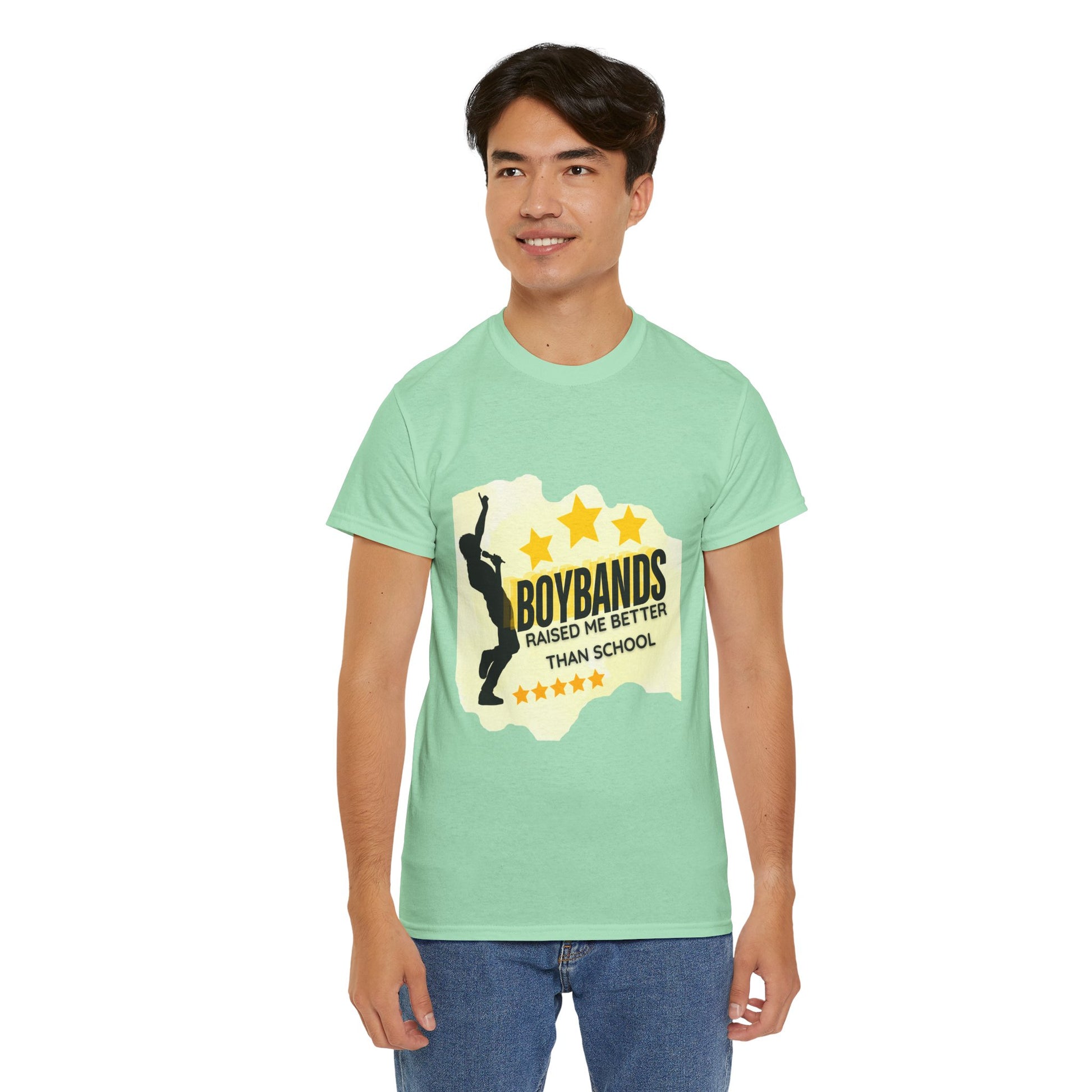 Boybands Raised Me Better Than School – Retro Fan Tee – Retro Pop Music Tee, Casual Tee, Graphic T-Shirt, Gift for Fans, Summer Wear, Everyday Comfort - Mixtape Hearts