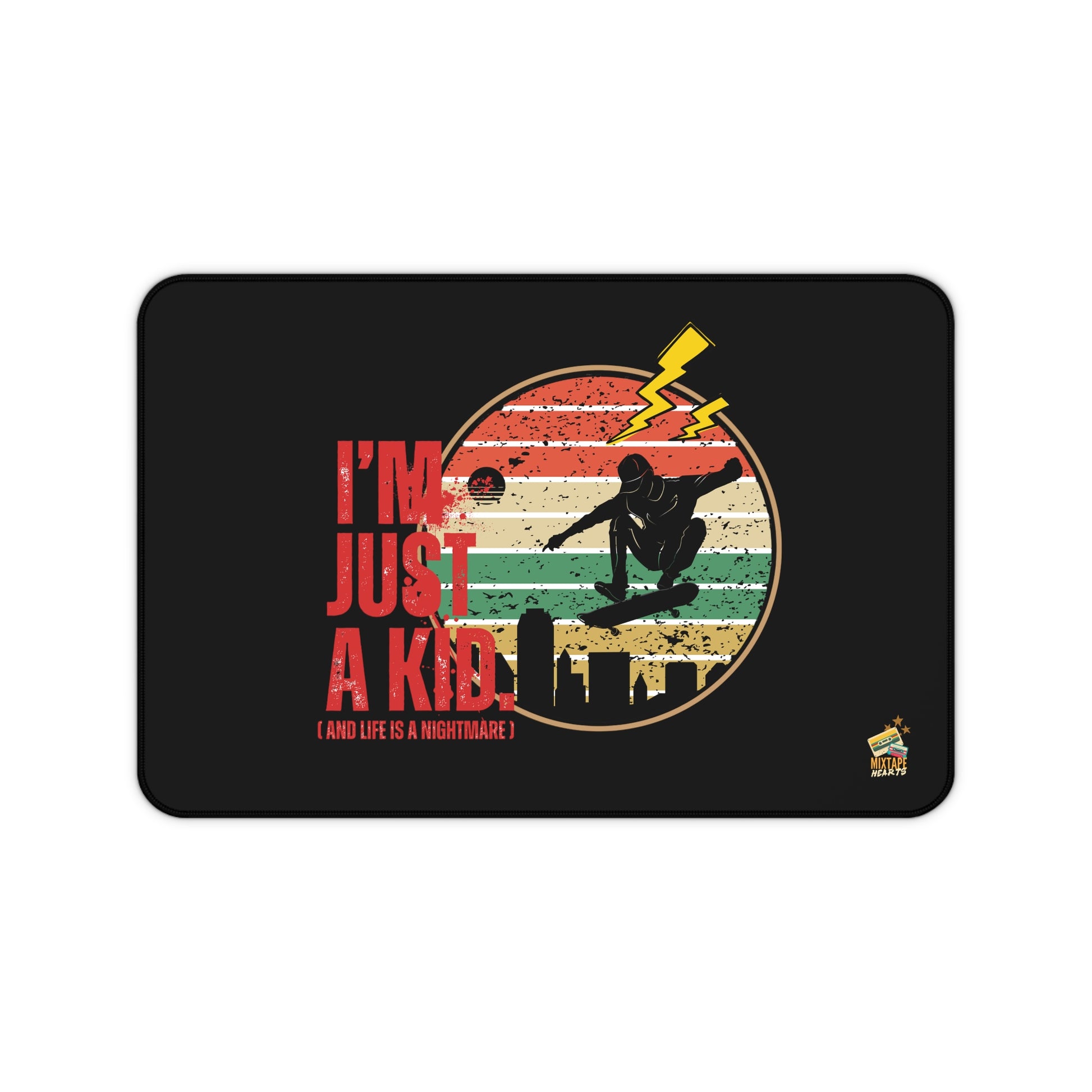 “I’m Just a Kid” – Emo Desk Mat for Emotionally Draining Tasks, Creative Workspace Decor, Gamer Gift, Fun Classroom Accessory, Quirky Office Decor - Mixtape Hearts