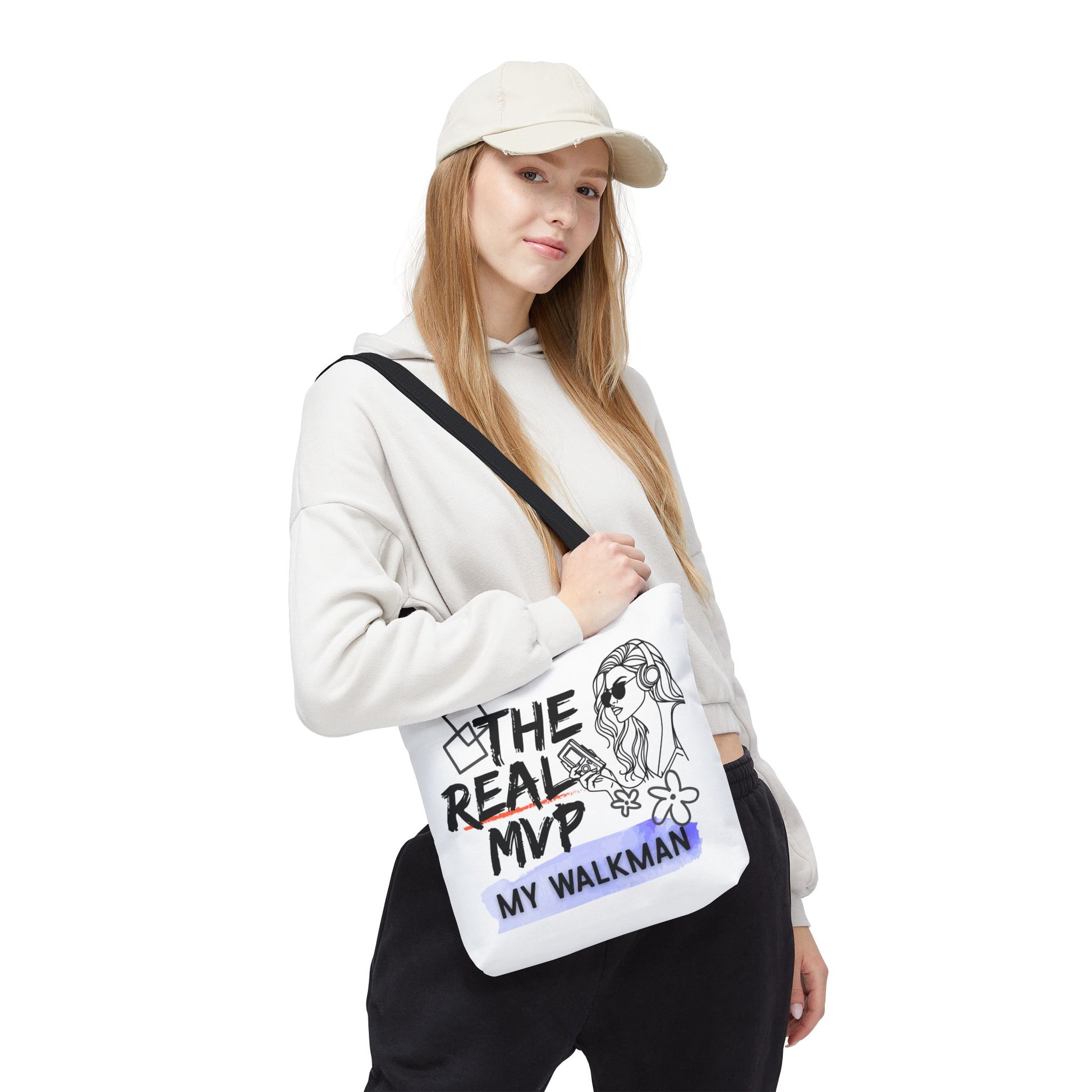 The Real MVP: My Walkman – Cassette Era Tote Bag - AOP, Fun and Stylish, Perfect for Music Lovers, Gift for Friends, Everyday Use, Beach Bag, Eco-Friendly - Mixtape Hearts