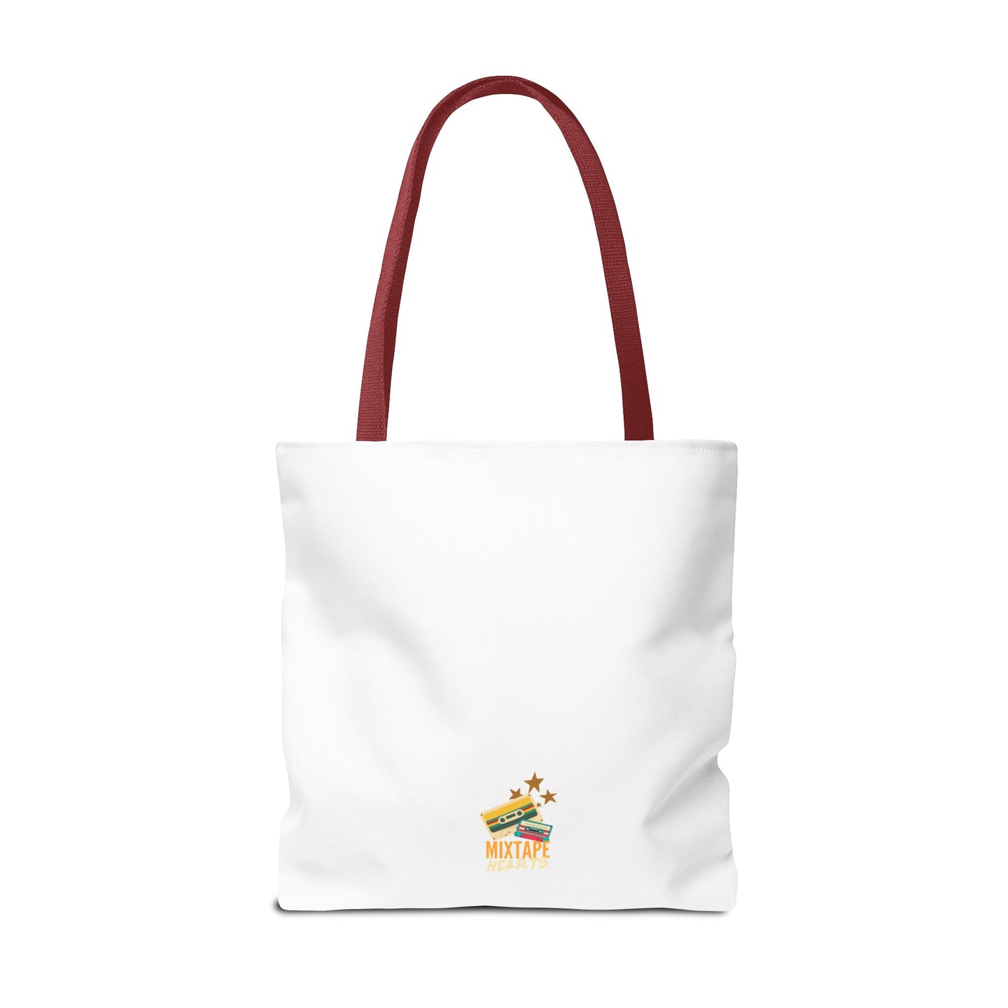 Playlist = Therapy Tote Bag – Nostalgic Music Tote, Cute Tote, Gift for Fangirls, Fan Merchandise, Artsy Bag, AOP Design - Mixtape Hearts