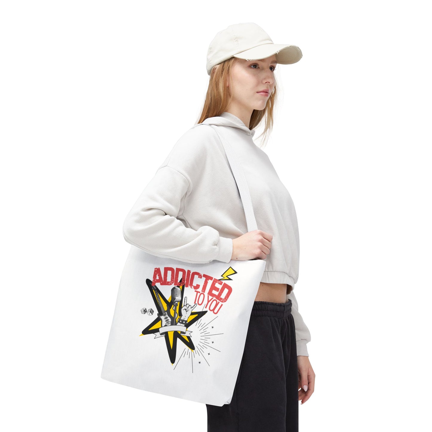 "Addicted to You" – Emotional Baggage Carry-All Tote | Pop Art Style, Gift for Music Lovers, Stylish Canvas Bag for Shopping, Fun Everyday Use, Unique [...] - Mixtape Hearts