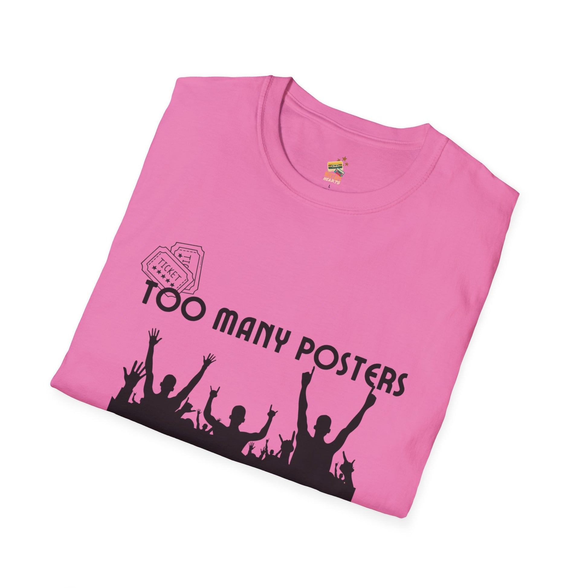 Too Many Posters, Not Enough Wall – 90s Nostalgia Unisex Tee| Gift for Walkman Fans, Vintage Style Tee, Casual Wear, Concert Outfit, Unisex Apparel - Mixtape Hearts