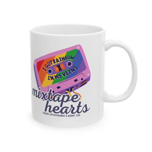 Raised on Boybands & Burnt CDs – Ceramic Mug – Nostalgic Boyband Mug – Nostalgic Boyband Mug - Unique Gift for Music Lovers, Coffee Cup, Tea Mug, Personalized Gift, Musician's Essential - Mixtape Hearts