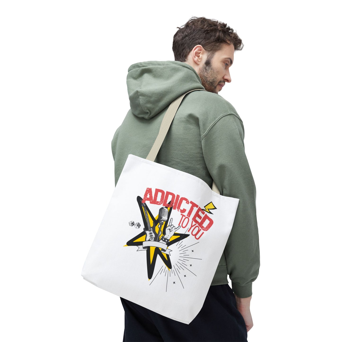 "Addicted to You" – Emotional Baggage Carry-All Tote | Pop Art Style, Gift for Music Lovers, Stylish Canvas Bag for Shopping, Fun Everyday Use, Unique [...] - Mixtape Hearts