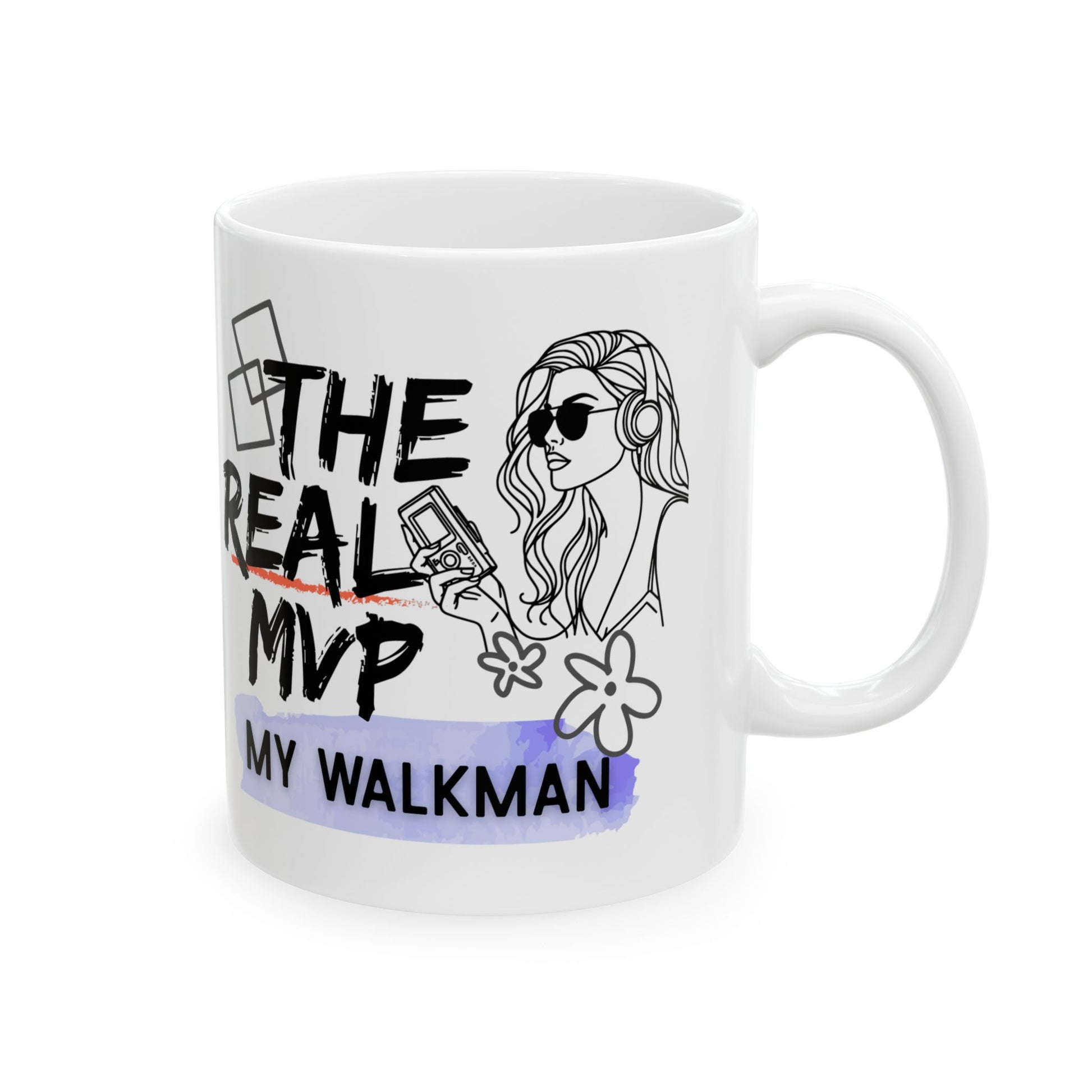The Real MVP: My Walkman – Vintage 90s Coffee Mug - Fun Coffee Cup for Moms, Gifts for Mother's Day, Personalized Drinkware, Funny Mama Mug, Everyday Use - Mixtape Hearts