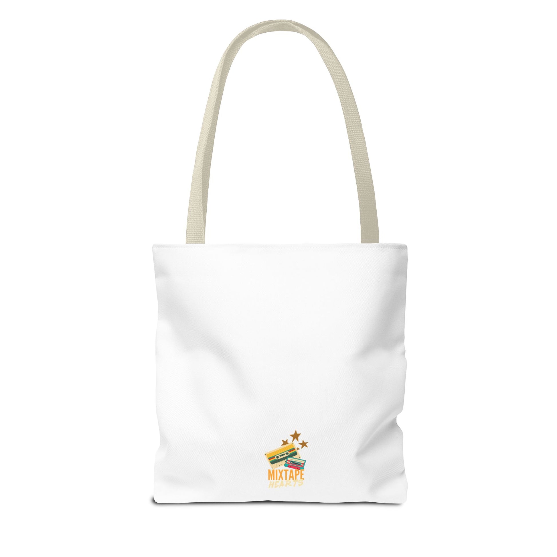 Playlist = Therapy Tote Bag – Nostalgic Music Tote, Cute Tote, Gift for Fangirls, Fan Merchandise, Artsy Bag, AOP Design - Mixtape Hearts