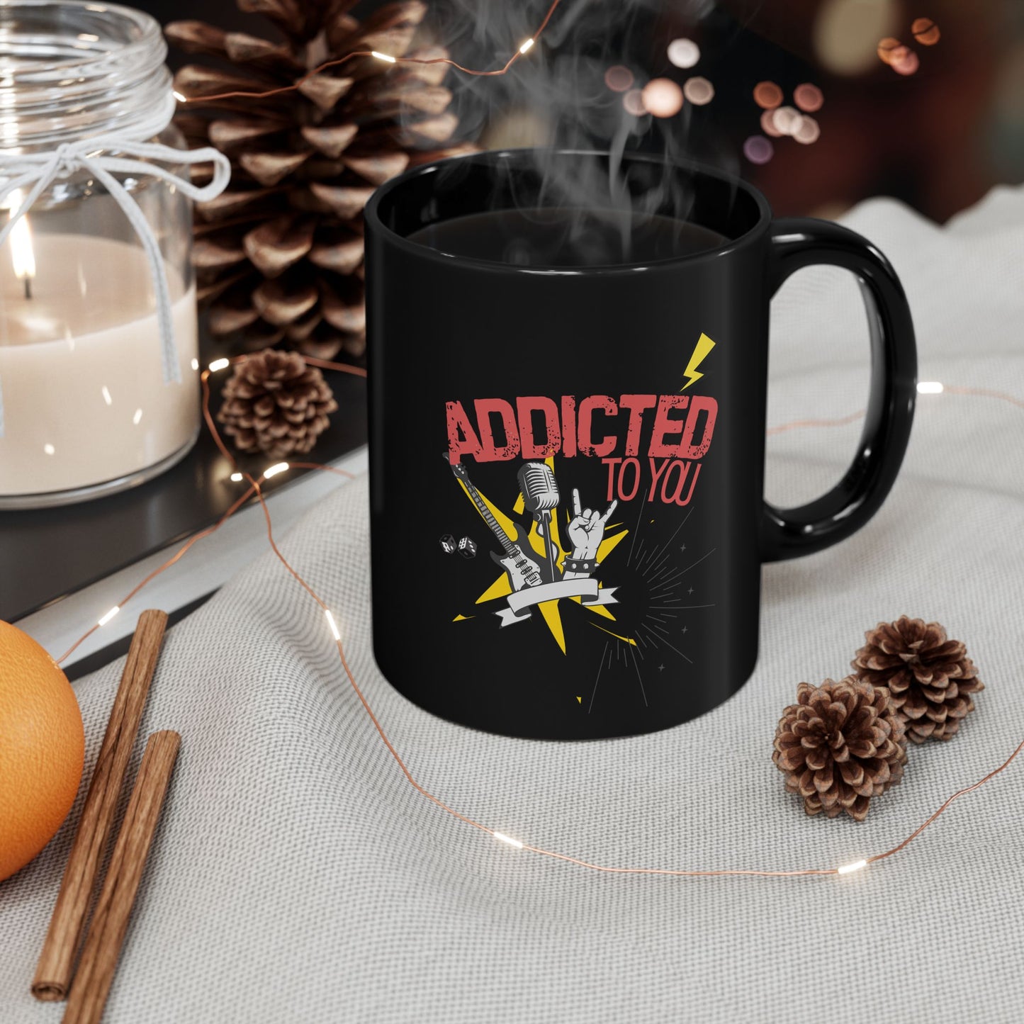 Addicted to You Black Mug - Perfect Gift for Music Lovers, Coffee Enthusiasts, Rock Music Fans, Birthday, Valentine's Day, Home Office Decor - Mixtape Hearts