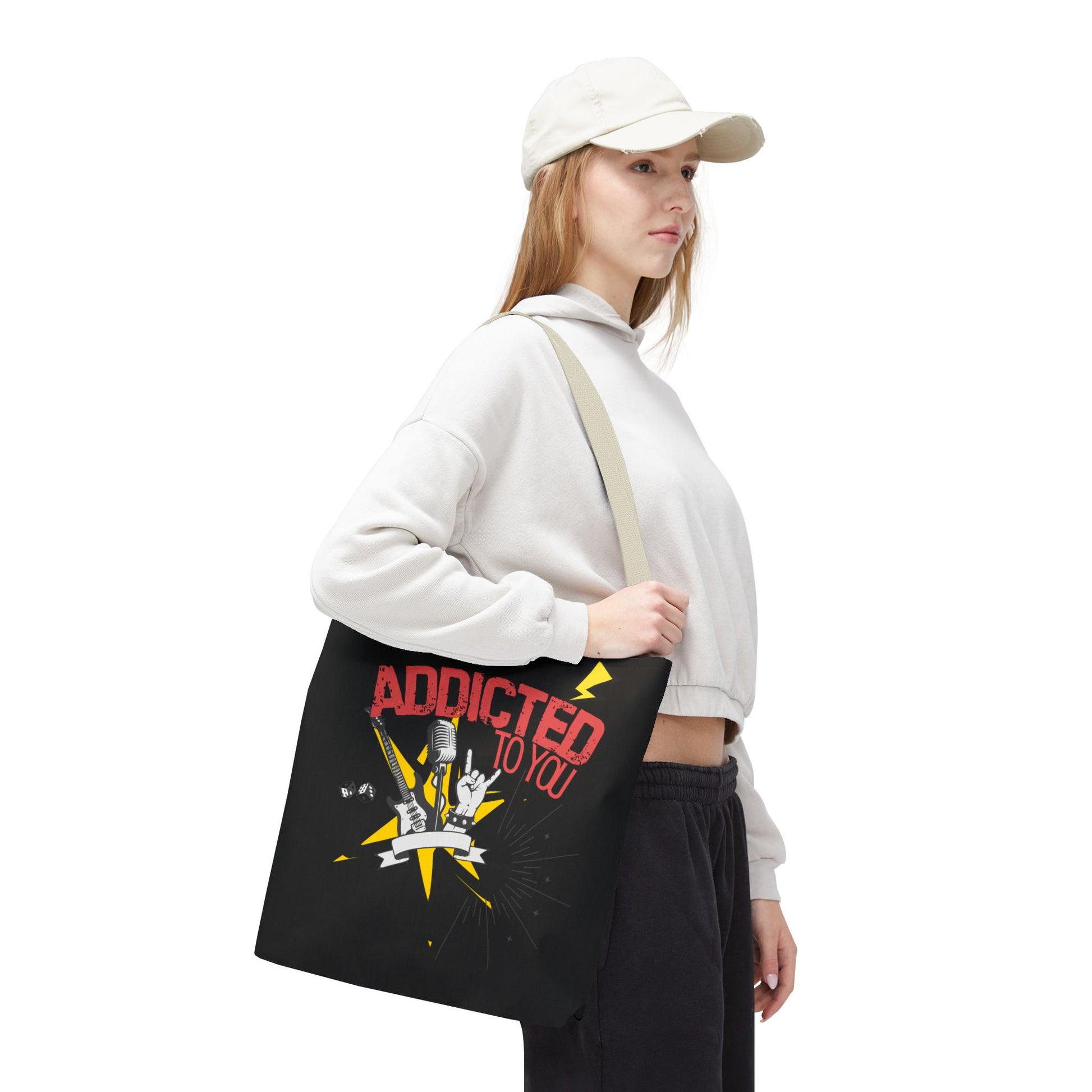 "Addicted to You" – Emotional Baggage Carry-All Tote, Music Lover Gift, Rock & Roll Style, Concert Tote, Gift for Him/Her, Festival Essentials - Mixtape Hearts