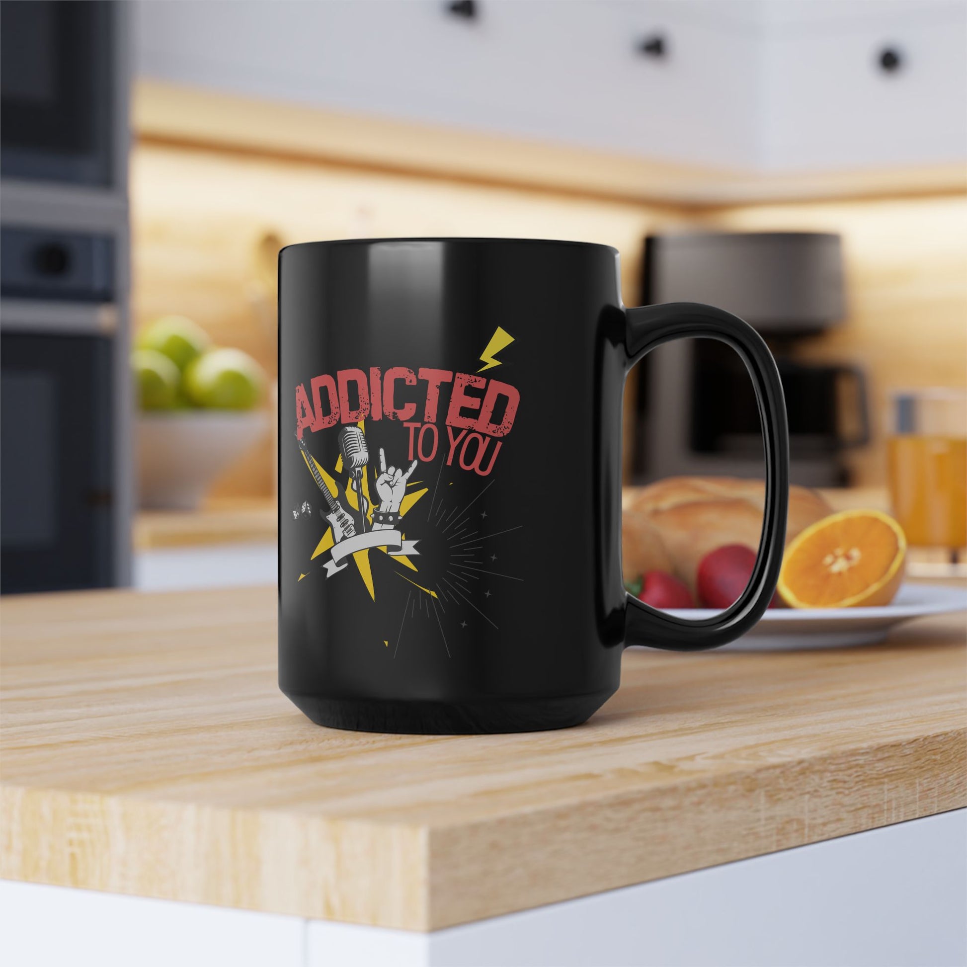 Addicted to You Black Mug - Perfect Gift for Music Lovers, Coffee Enthusiasts, Rock Music Fans, Birthday, Valentine's Day, Home Office Decor - Mixtape Hearts