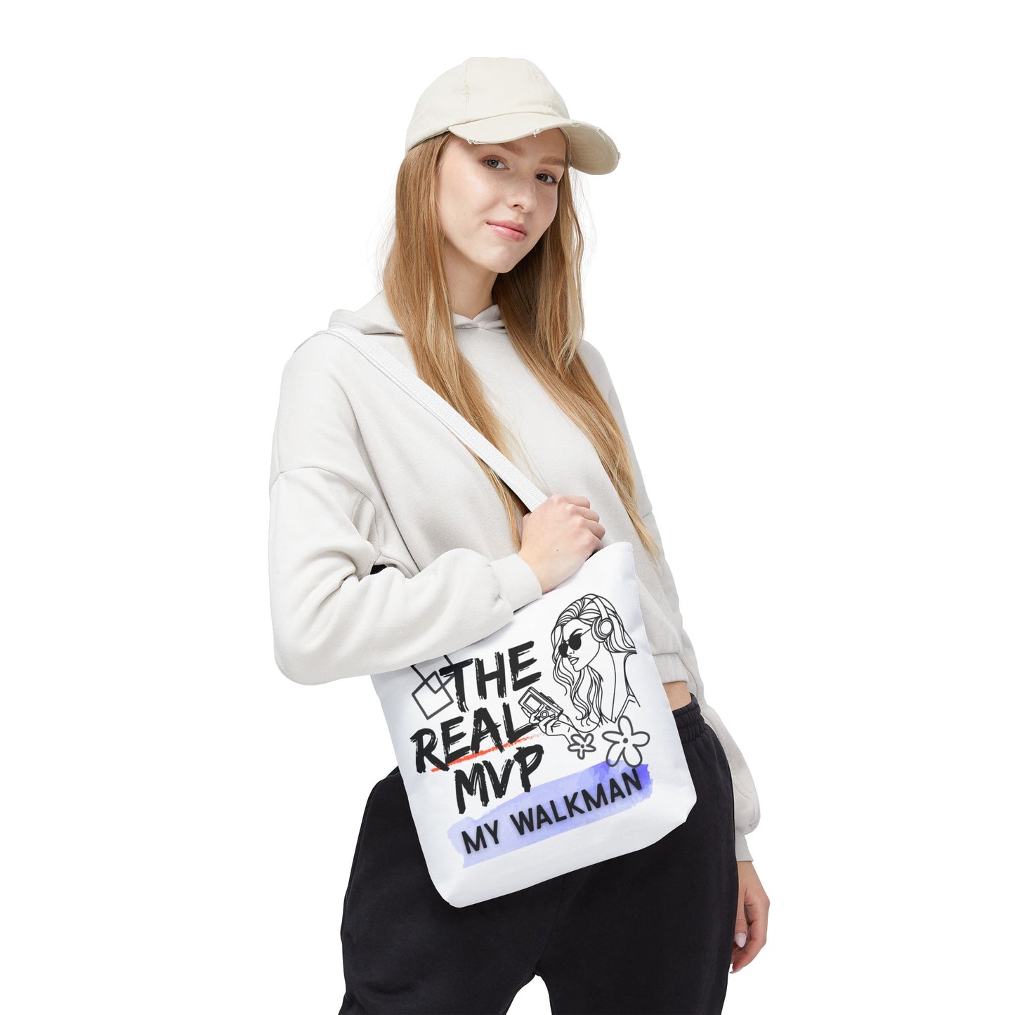 The Real MVP: My Walkman – Cassette Era Tote Bag - AOP, Fun and Stylish, Perfect for Music Lovers, Gift for Friends, Everyday Use, Beach Bag, Eco-Friendly - Mixtape Hearts