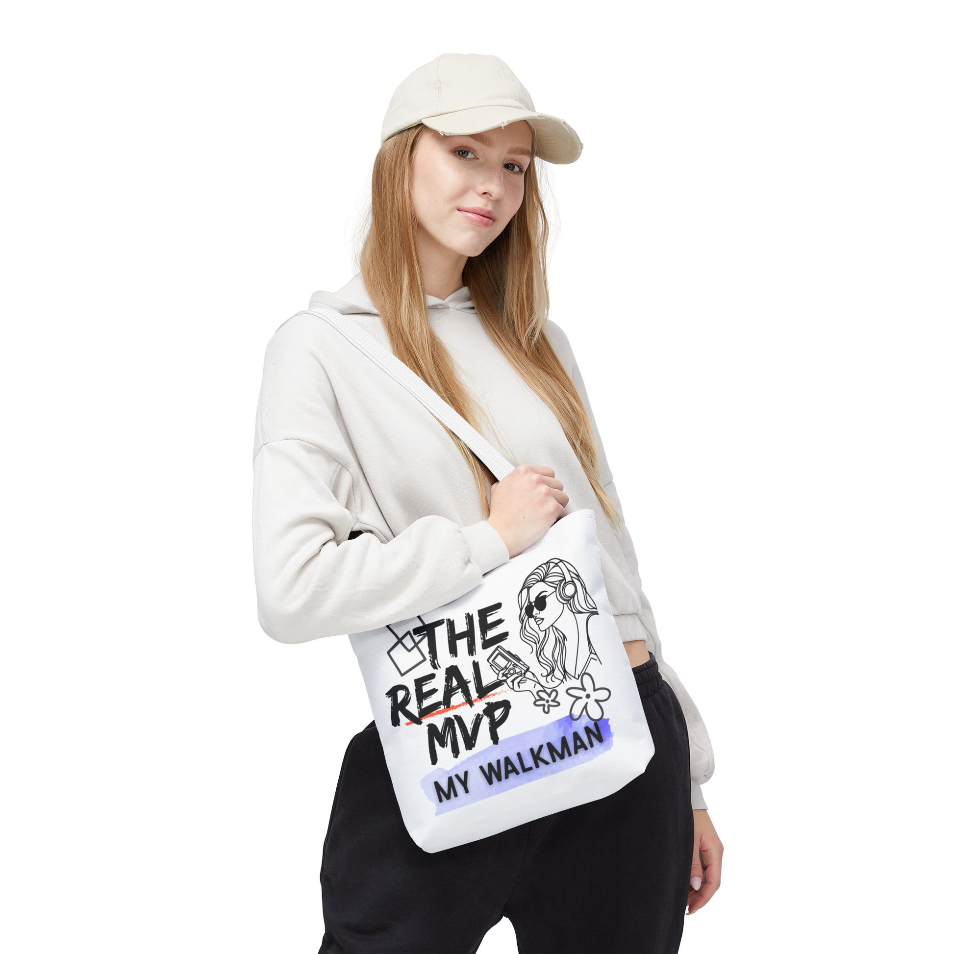 The Real MVP: My Walkman – Cassette Era Tote Bag - AOP, Fun and Stylish, Perfect for Music Lovers, Gift for Friends, Everyday Use, Beach Bag, Eco-Friendly - Mixtape Hearts