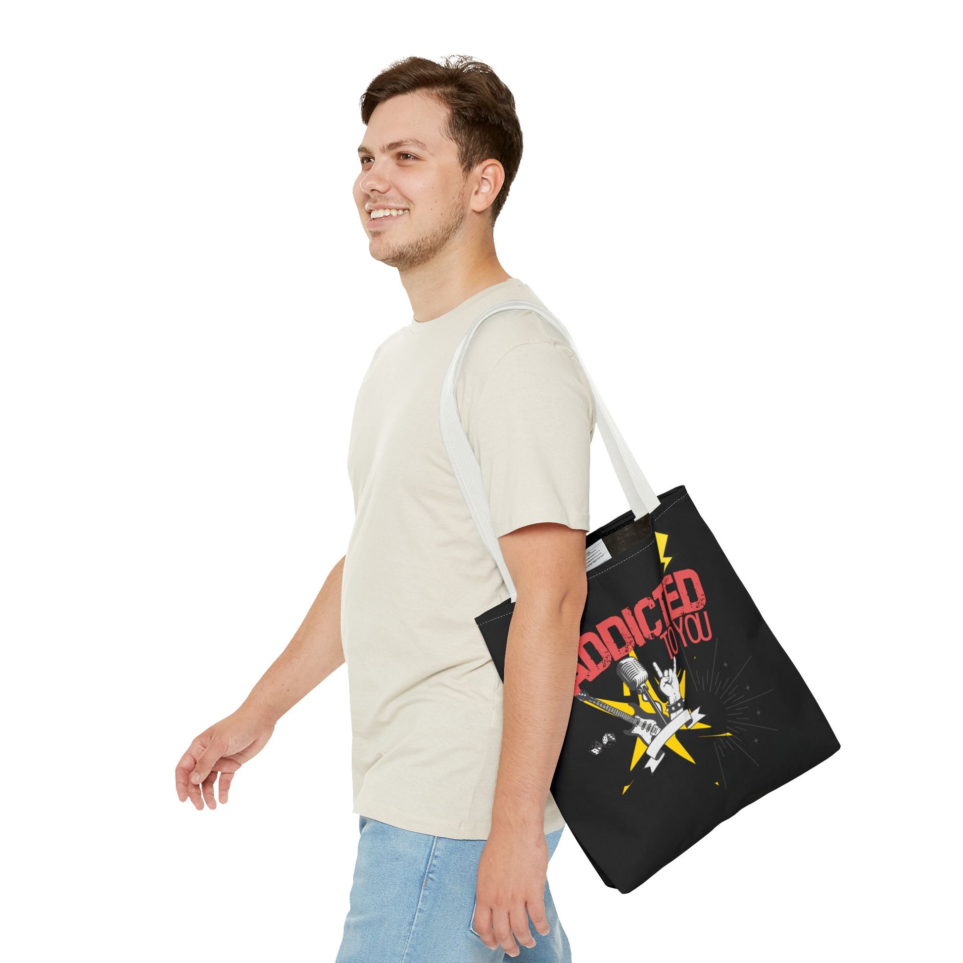 "Addicted to You" – Emotional Baggage Carry-All Tote, Music Lover Gift, Rock & Roll Style, Concert Tote, Gift for Him/Her, Festival Essentials - Mixtape Hearts