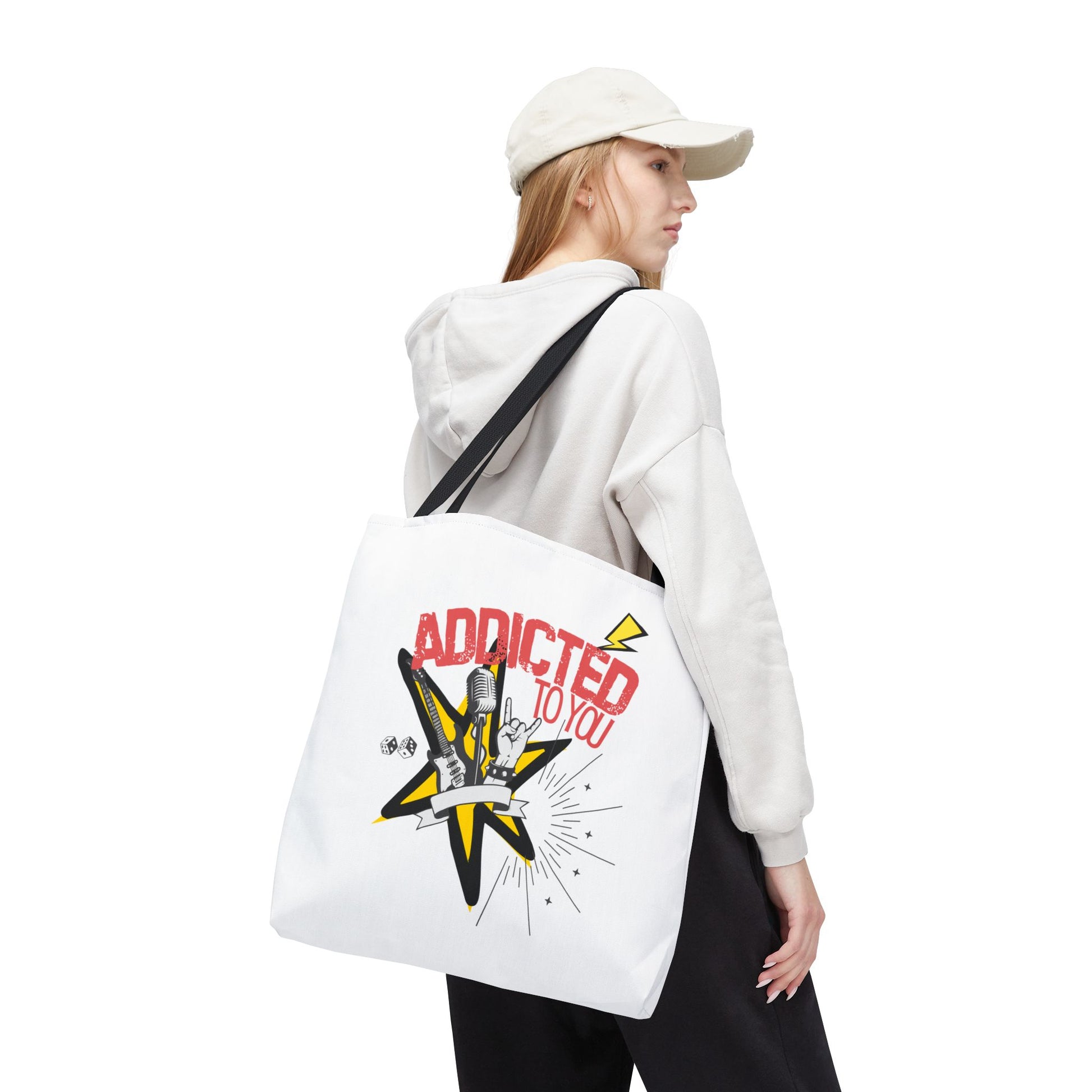 "Addicted to You" – Emotional Baggage Carry-All Tote | Pop Art Style, Gift for Music Lovers, Stylish Canvas Bag for Shopping, Fun Everyday Use, Unique [...] - Mixtape Hearts