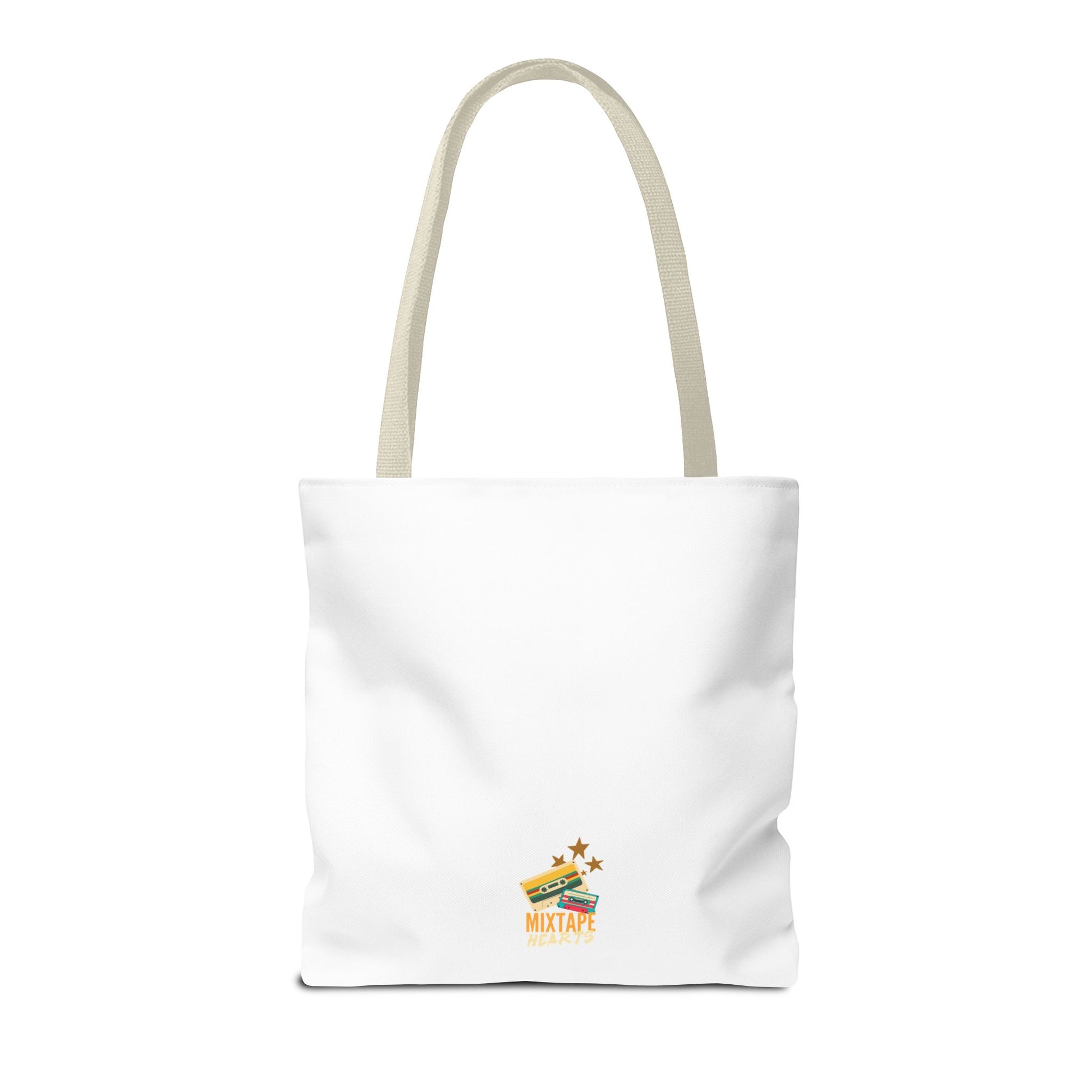 Playlist = Therapy Tote Bag – Nostalgic Music Tote, Cute Tote, Gift for Fangirls, Fan Merchandise, Artsy Bag, AOP Design - Mixtape Hearts