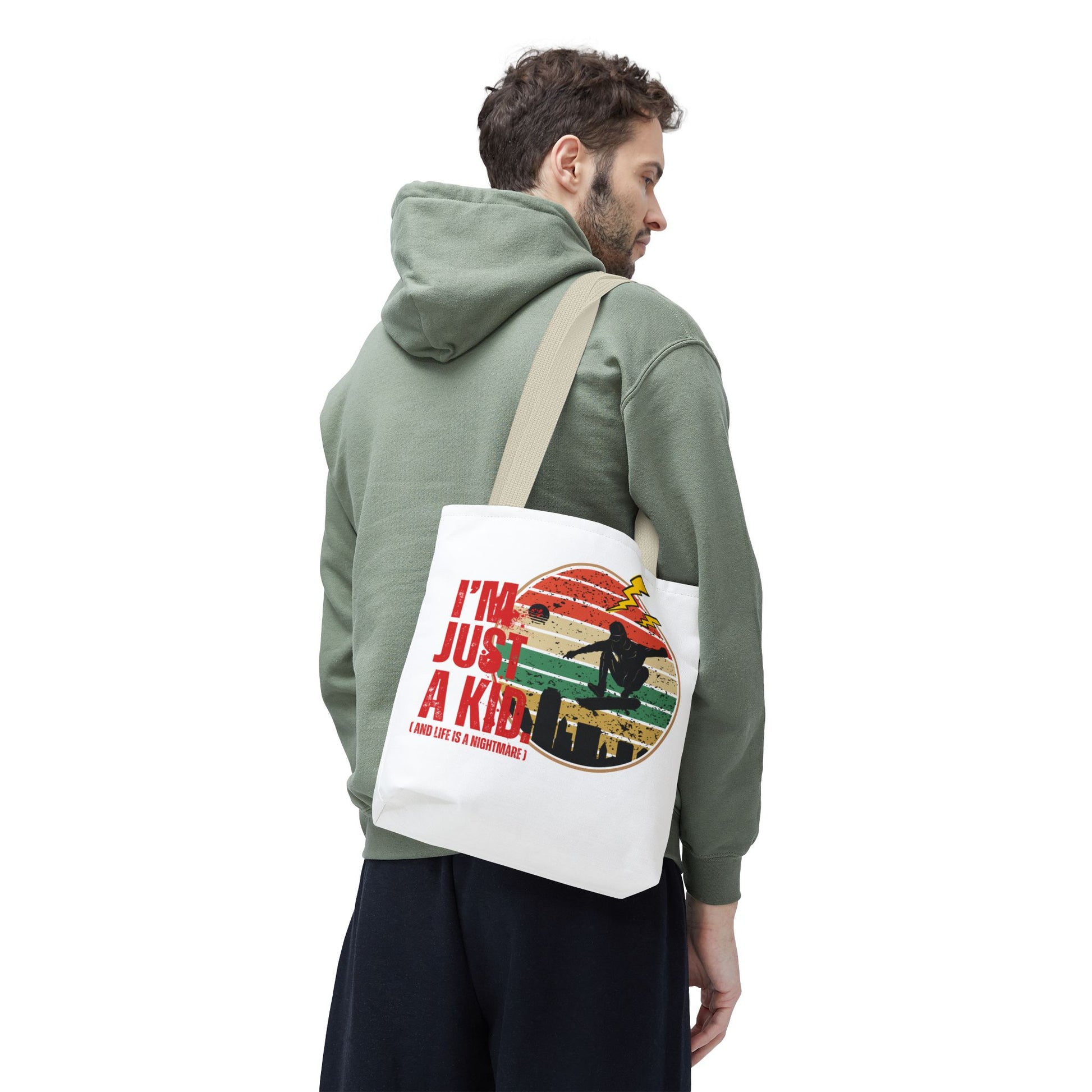 I’m Just a Kid Tote Bag – 2000s Pop Punk Aesthetic Canvas Bag for Emo Fans, Fun Eco-Friendly Bag for Kids, Perfect for School, Beach, or Everyday Adventures - Mixtape Hearts