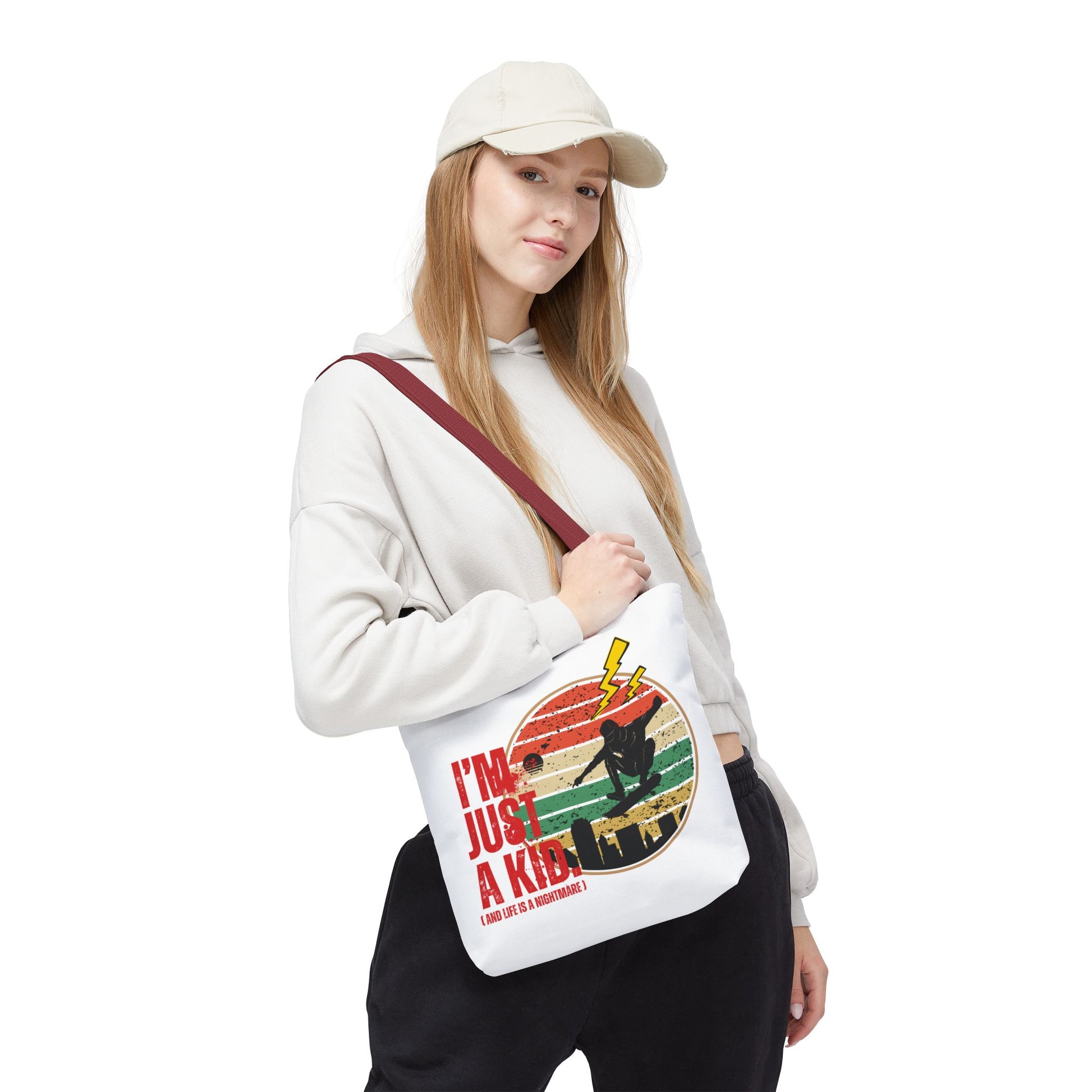 I’m Just a Kid Tote Bag – 2000s Pop Punk Aesthetic Canvas Bag for Emo Fans, Fun Eco-Friendly Bag for Kids, Perfect for School, Beach, or Everyday Adventures - Mixtape Hearts