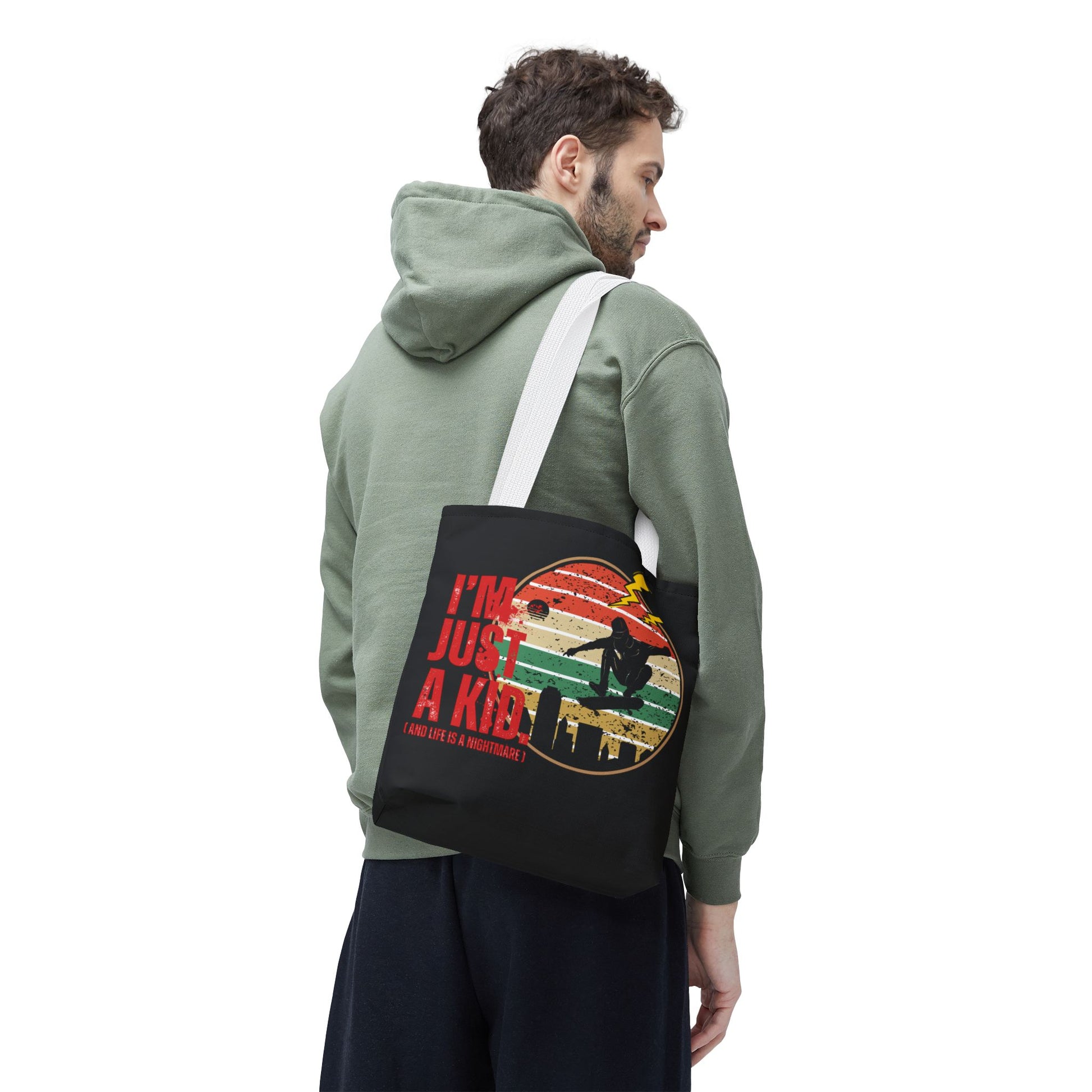 I’m Just a Kid Tote Bag – 2000s Pop Punk Aesthetic Canvas Bag for Emo Fans | Fun and Stylish Carryall | Great for School, Beach, Gifts, Everyday Use, AOP Design - Mixtape Hearts