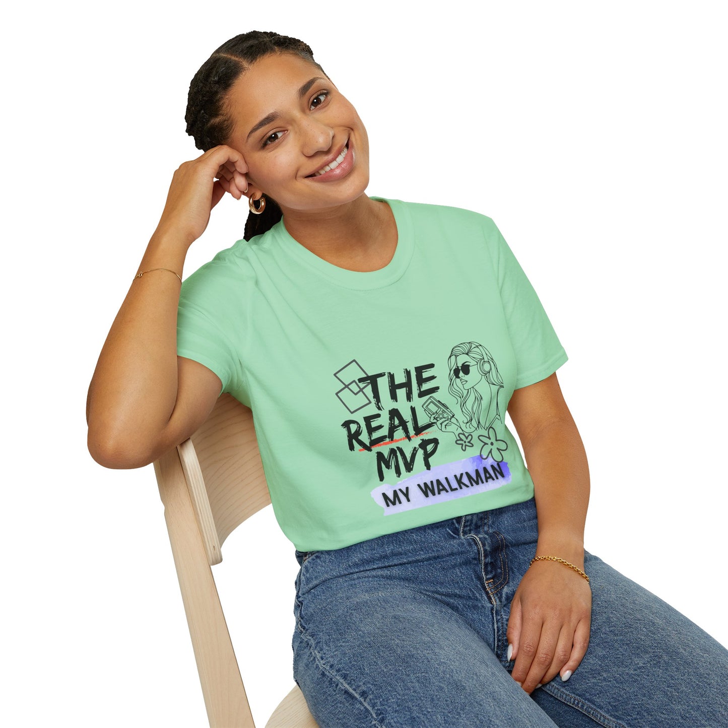 The Real MVP: My Walkman – 90s Nostalgia Unisex Tee| Gift for Walkman Fans, Vintage Style Tee, Casual Wear, Concert Outfit, Unisex Apparel - Mixtape Hearts