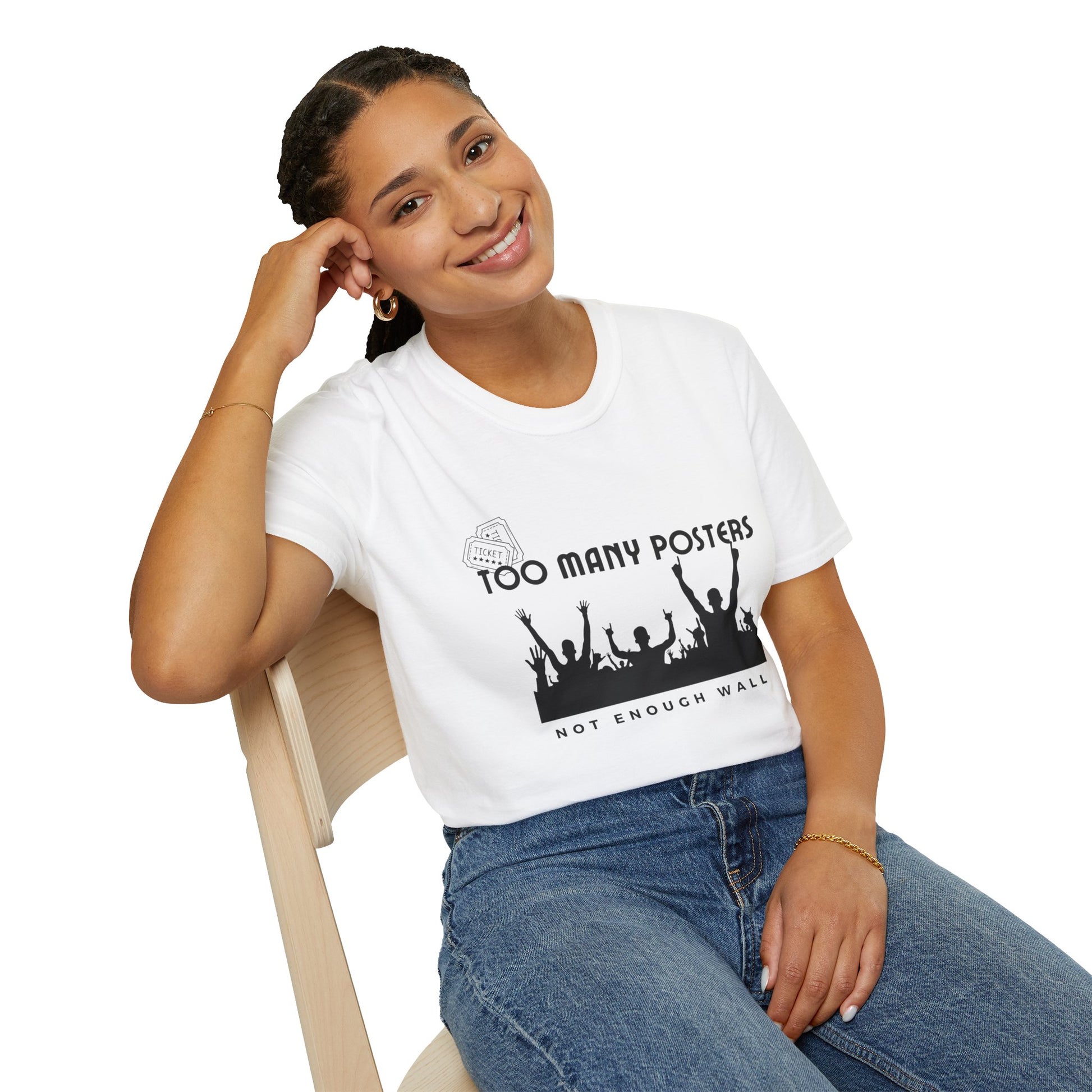 Too Many Posters, Not Enough Wall – 90s Nostalgia Unisex Tee| Gift for Walkman Fans, Vintage Style Tee, Casual Wear, Concert Outfit, Unisex Apparel - Mixtape Hearts
