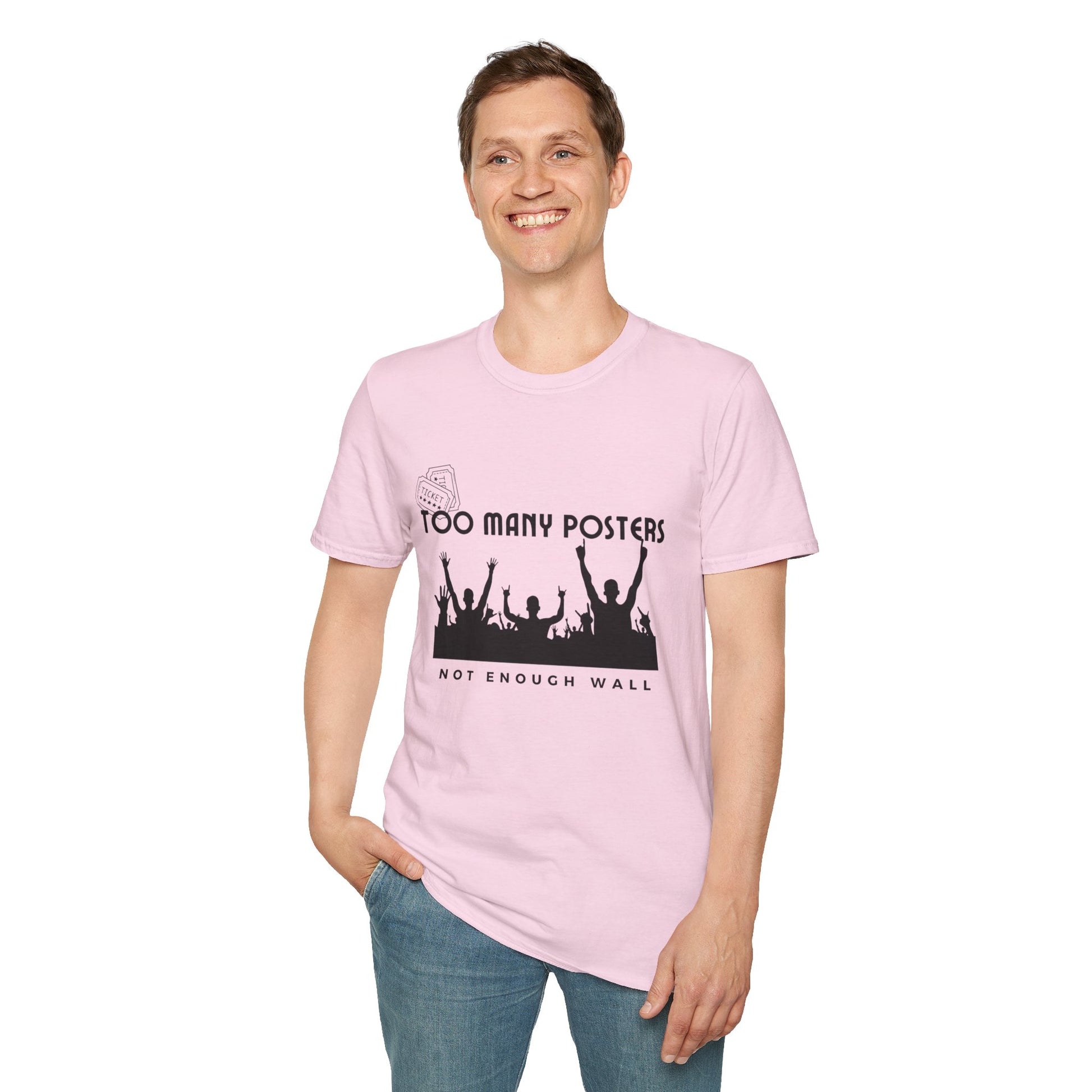 Too Many Posters, Not Enough Wall – 90s Nostalgia Unisex Tee| Gift for Walkman Fans, Vintage Style Tee, Casual Wear, Concert Outfit, Unisex Apparel - Mixtape Hearts