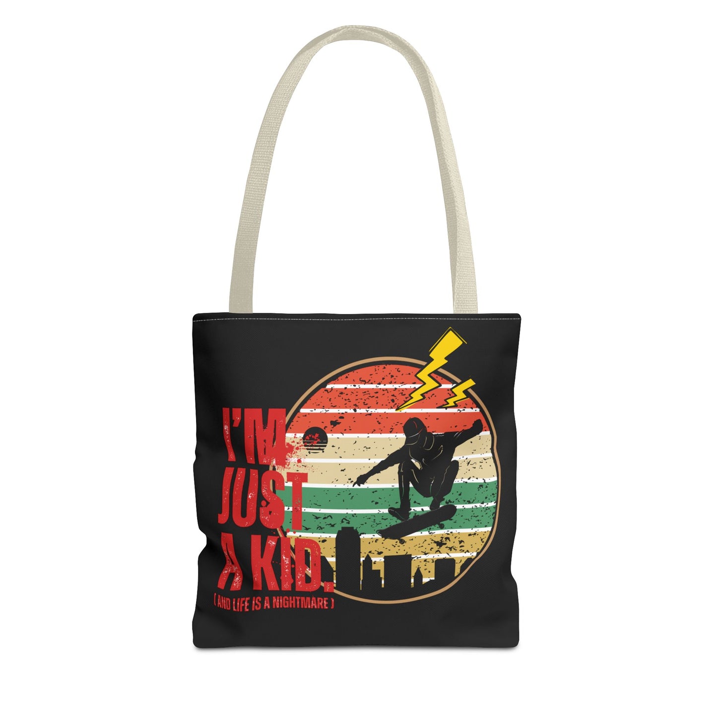 I’m Just a Kid Tote Bag – 2000s Pop Punk Aesthetic Canvas Bag for Emo Fans | Fun and Stylish Carryall | Great for School, Beach, Gifts, Everyday Use, AOP Design - Mixtape Hearts