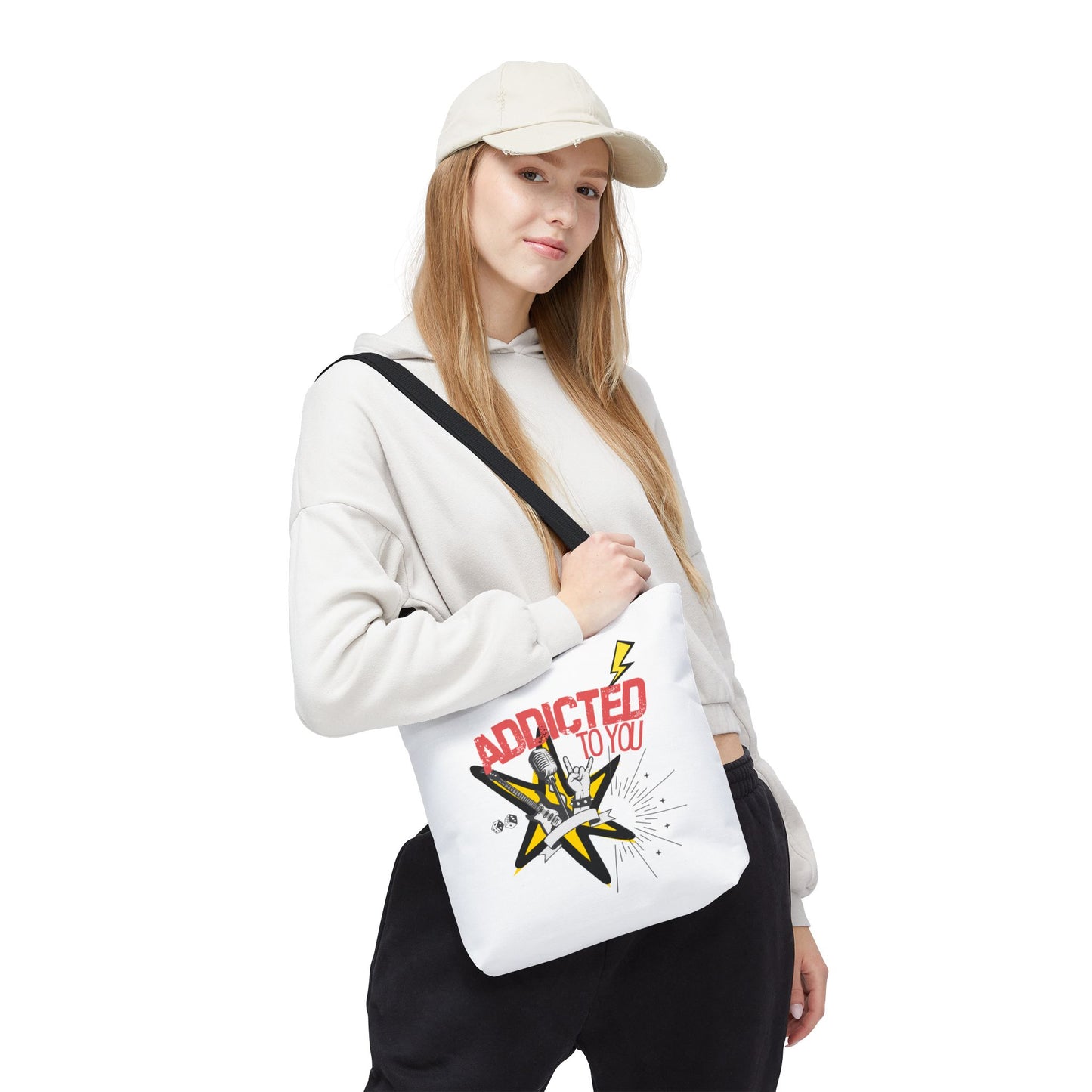 "Addicted to You" – Emotional Baggage Carry-All Tote | Pop Art Style, Gift for Music Lovers, Stylish Canvas Bag for Shopping, Fun Everyday Use, Unique [...] - Mixtape Hearts