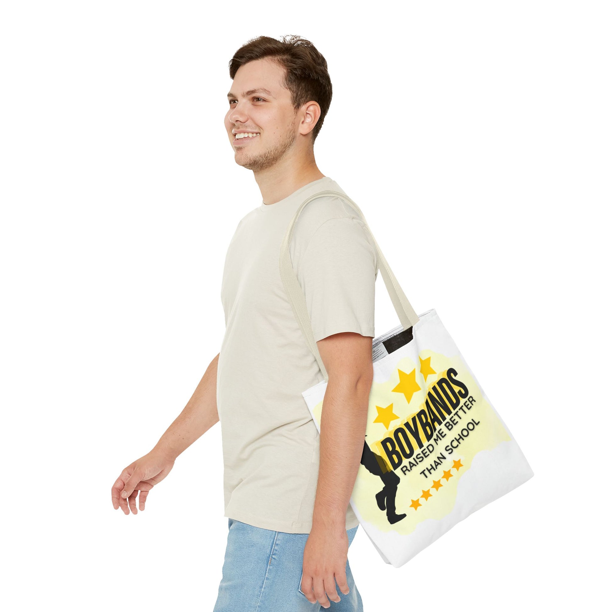 Boybands Raised Me Better Than School – Retro Music Tote, Nostalgic Music Tote, Cute Tote, Gift for Fangirls, Fan Merchandise, Artsy Bag, AOP Design - Mixtape Hearts