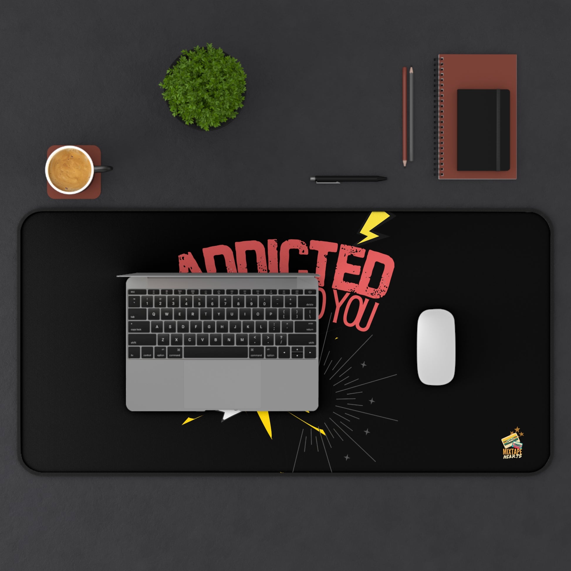 "Addicted to You" – Desktop Drama Mat| Music Lover Gift | Home Office Decor | Gamer's Desk Accessories | Music Theme - Mixtape Hearts