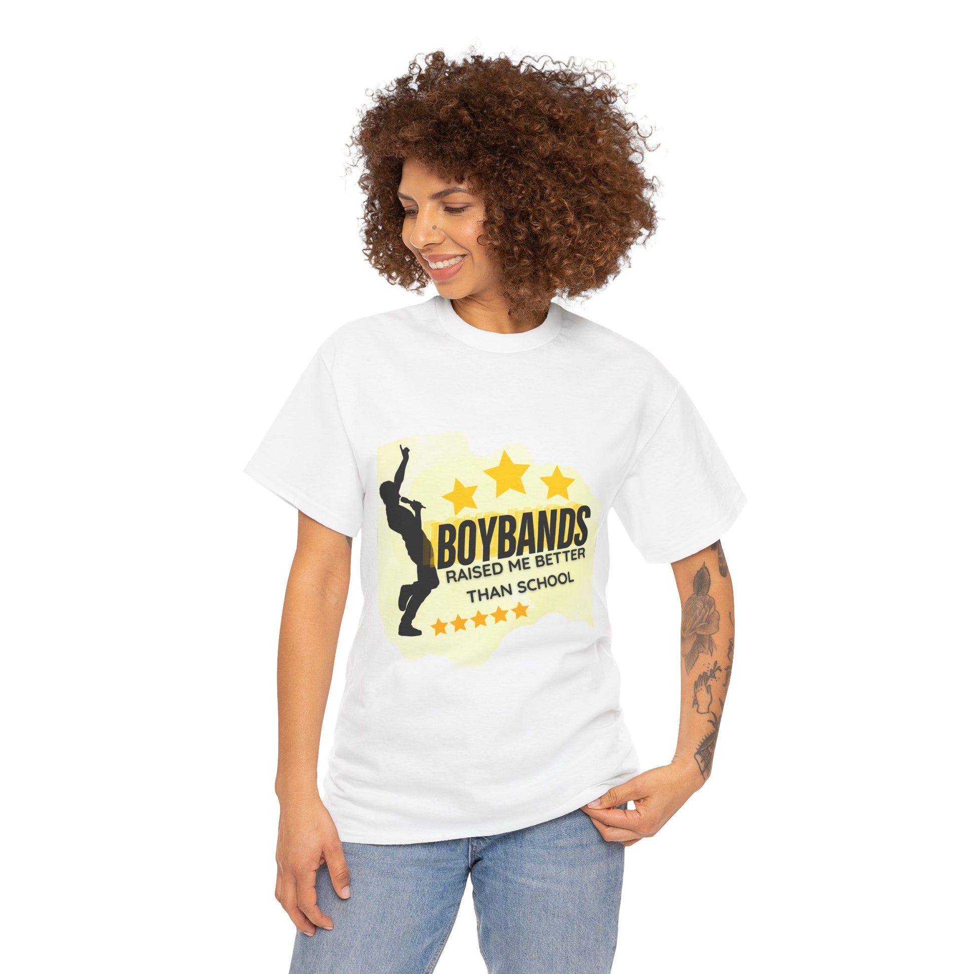 Boybands Raised Me Better Than School – Retro Fan Tee – Retro Pop Music Tee, Casual Tee, Graphic T-Shirt, Gift for Fans, Summer Wear, Everyday Comfort - Mixtape Hearts
