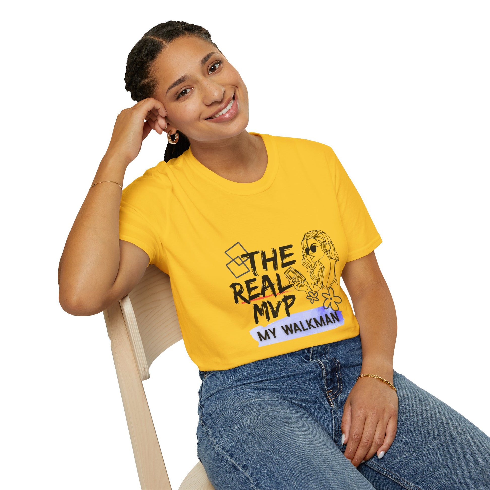 The Real MVP: My Walkman – 90s Nostalgia Unisex Tee| Gift for Walkman Fans, Vintage Style Tee, Casual Wear, Concert Outfit, Unisex Apparel - Mixtape Hearts