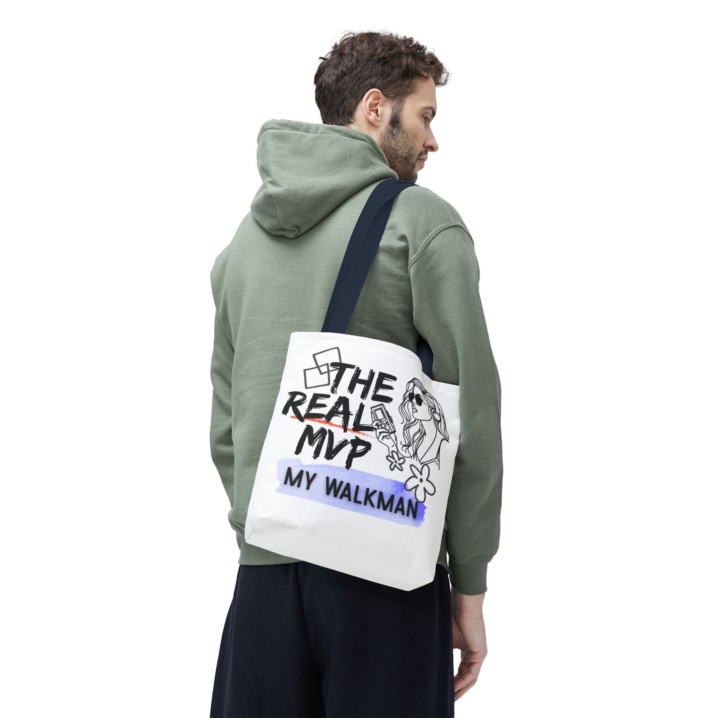 The Real MVP: My Walkman – Cassette Era Tote Bag - AOP, Fun and Stylish, Perfect for Music Lovers, Gift for Friends, Everyday Use, Beach Bag, Eco-Friendly - Mixtape Hearts