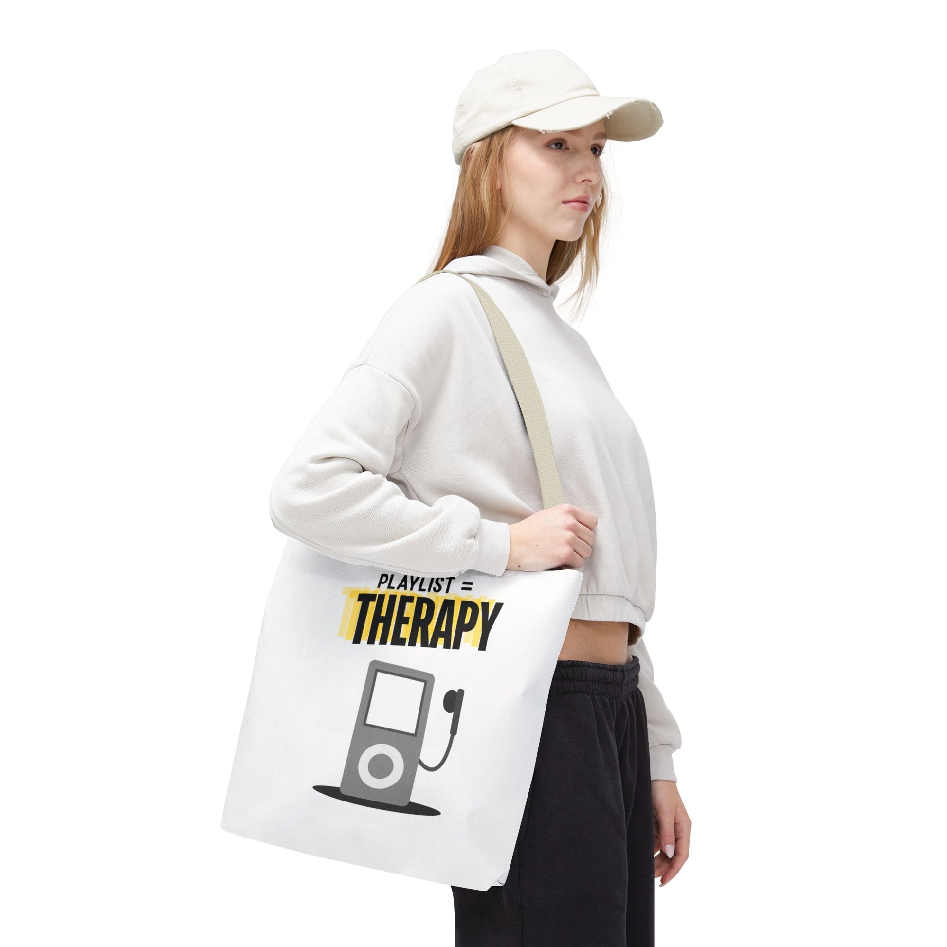 Playlist = Therapy Tote Bag – Nostalgic Music Tote, Cute Tote, Gift for Fangirls, Fan Merchandise, Artsy Bag, AOP Design - Mixtape Hearts