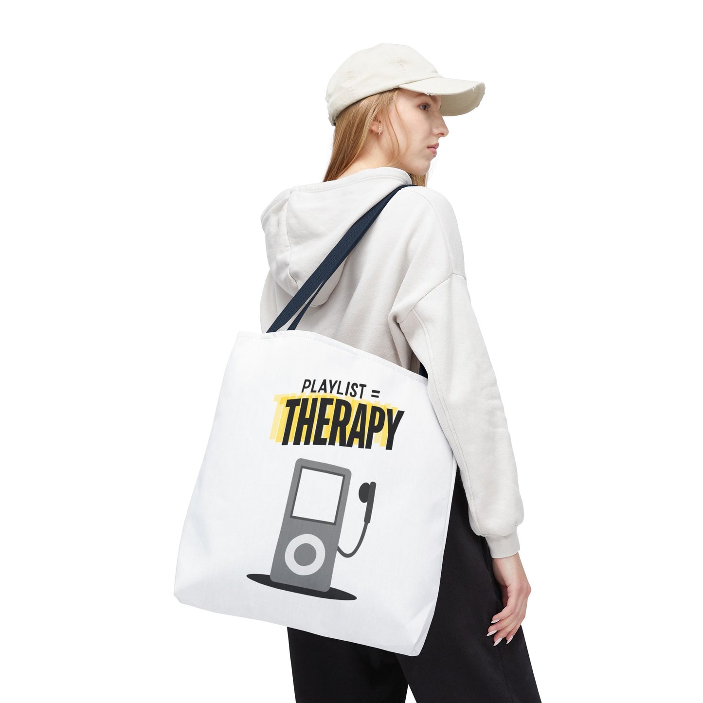 Playlist = Therapy Tote Bag – Nostalgic Music Tote, Cute Tote, Gift for Fangirls, Fan Merchandise, Artsy Bag, AOP Design - Mixtape Hearts