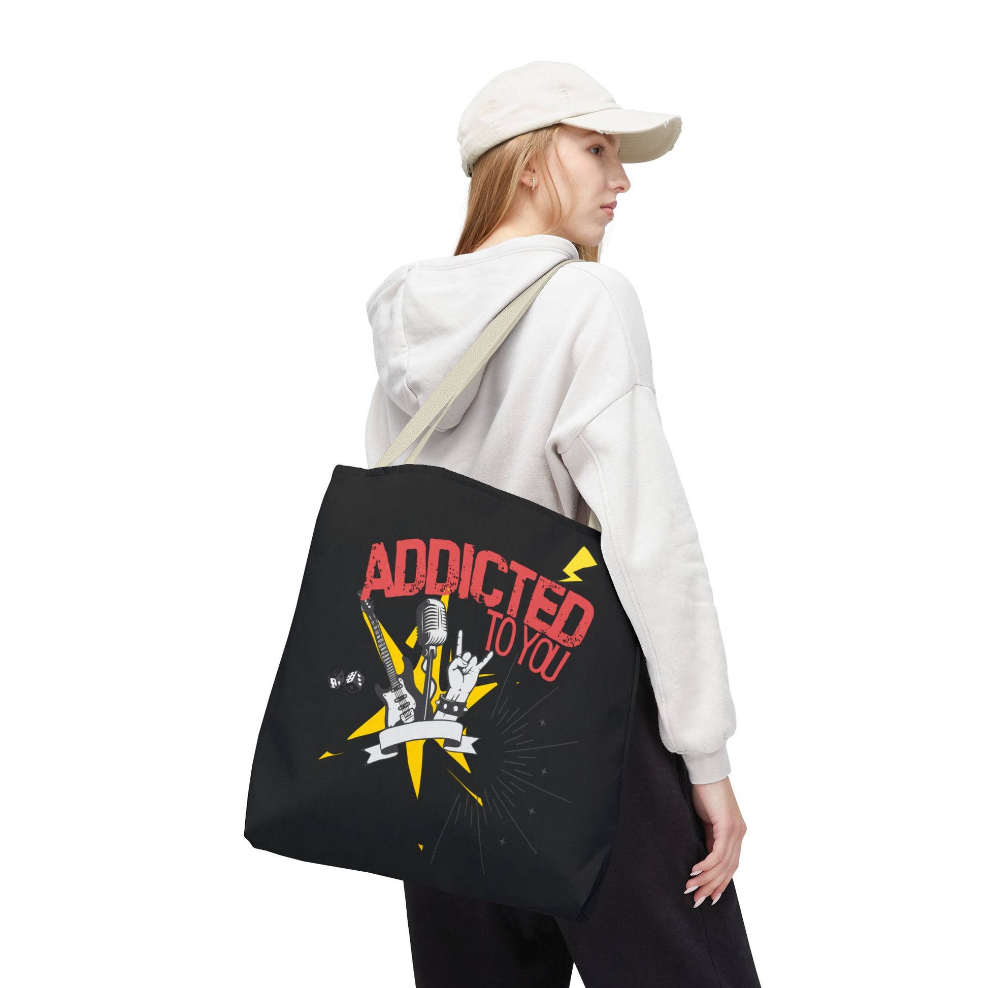 "Addicted to You" – Emotional Baggage Carry-All Tote, Music Lover Gift, Rock & Roll Style, Concert Tote, Gift for Him/Her, Festival Essentials - Mixtape Hearts